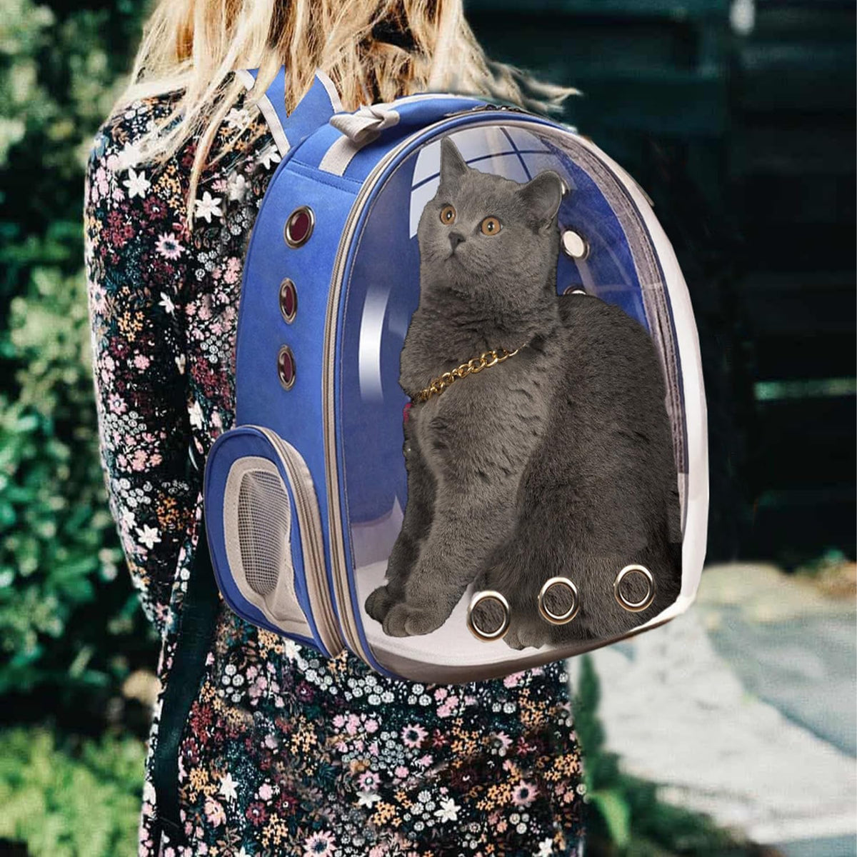 Mochila transportadora para gatos, transportador de mascotas con di...