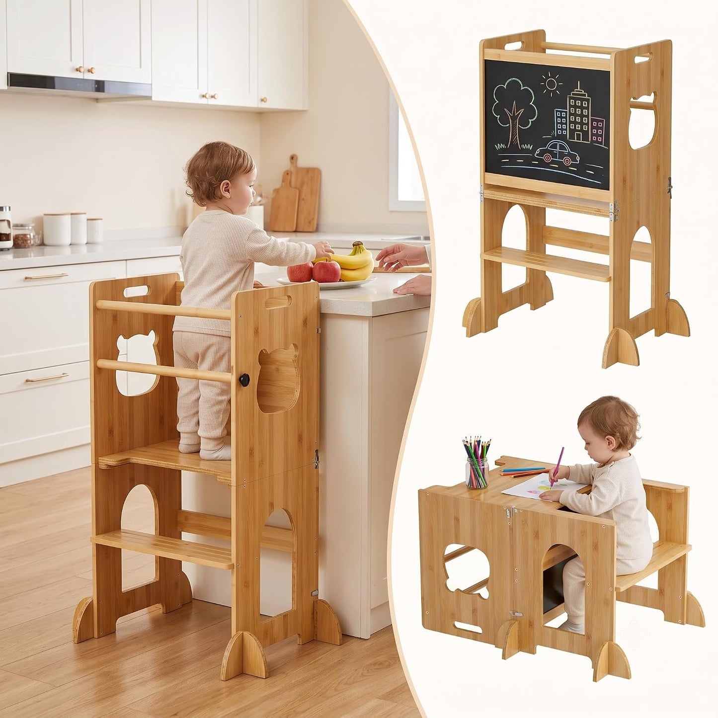 APRTAT Taburete de cocina 4 en 1 para niños pequeños, torre de apre...