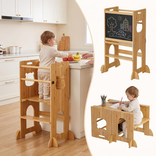 APRTAT Taburete de cocina 4 en 1 para niños pequeños, torre de apre...