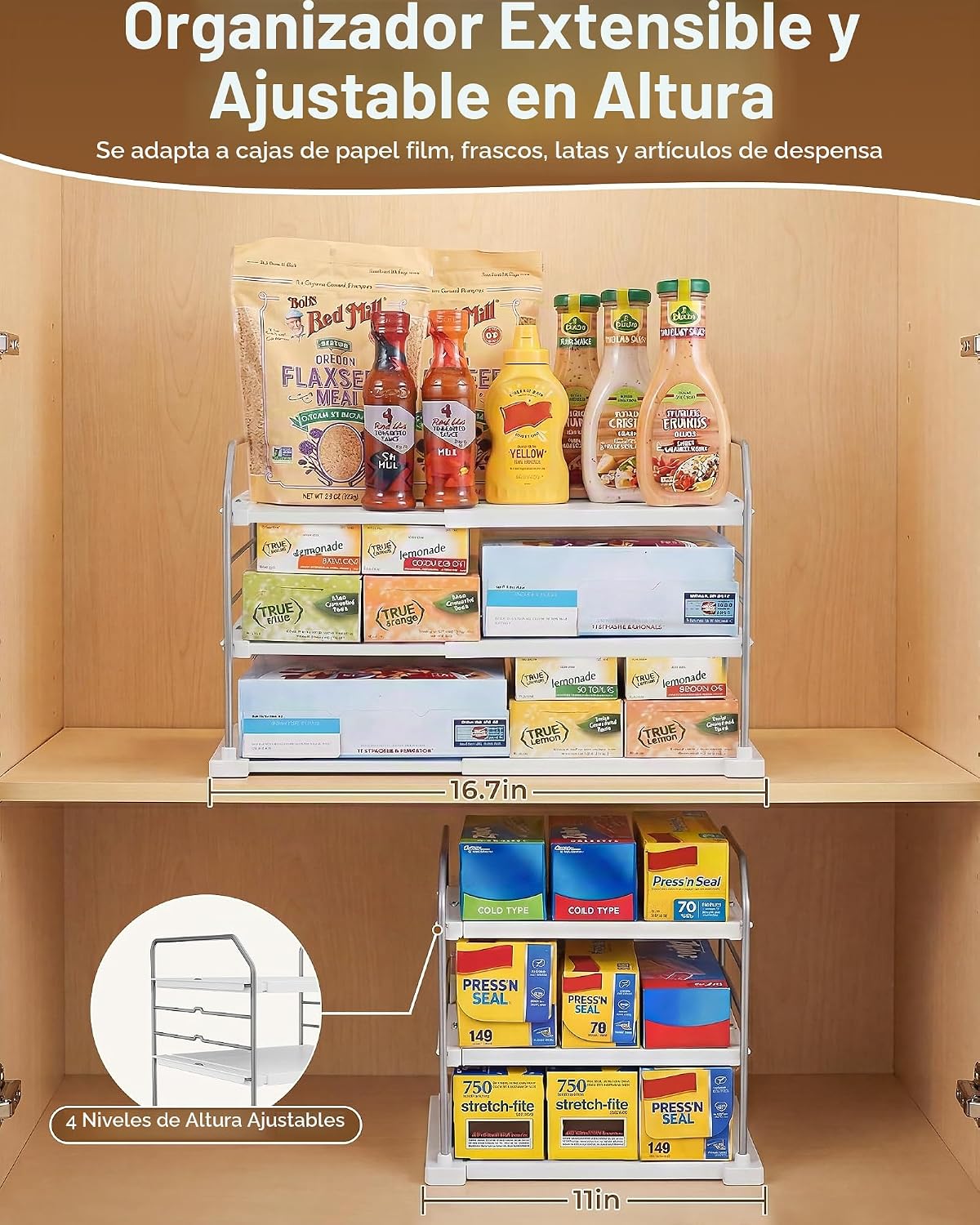 EVERIE Soporte extensible de 3 niveles para artículos pesados, tarr...