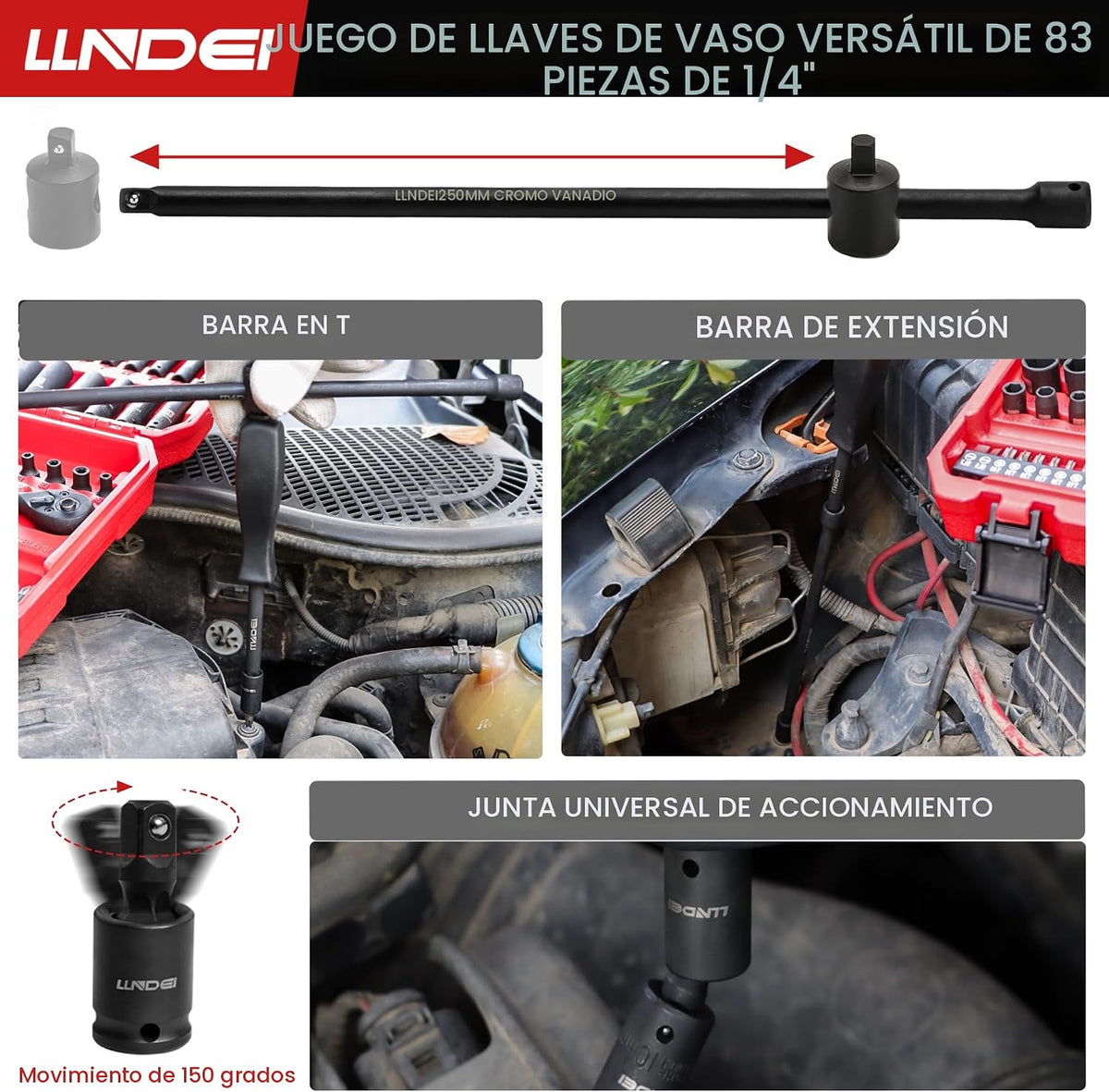 LLNDEI Juego de llaves de impacto de trinquete de 1\/4 pulgada de 8...