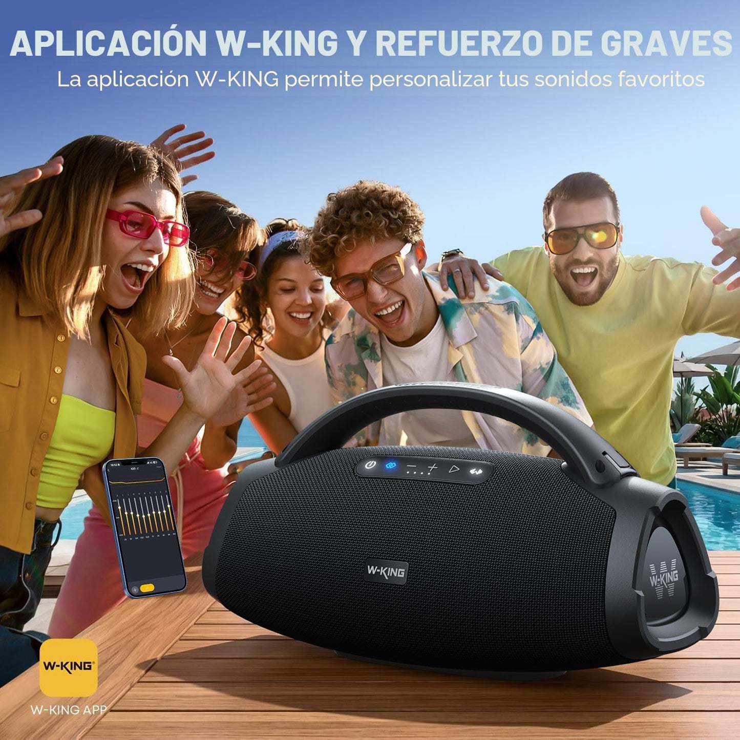 W-KING Altavoz Bluetooth portátil, 330 W pico fuerte Boombox Party...