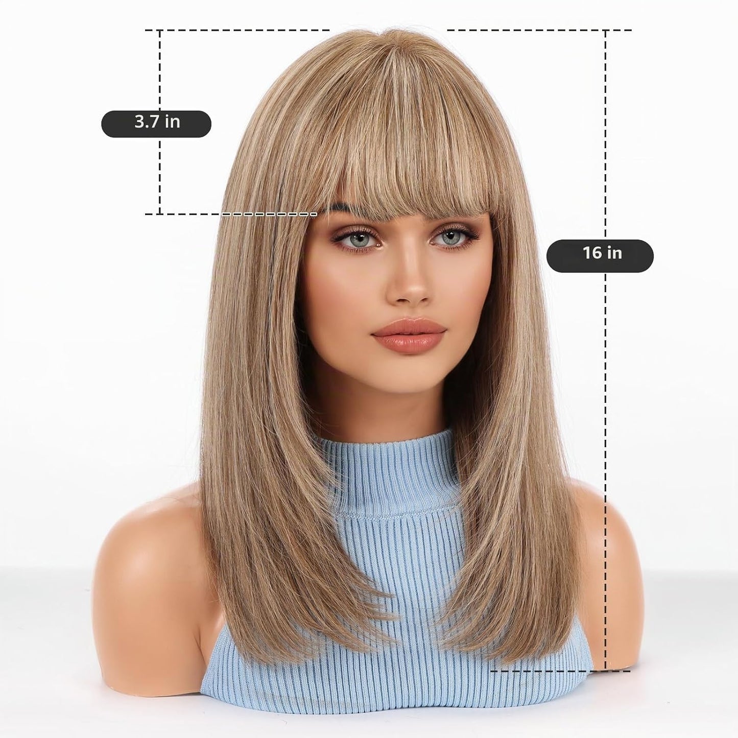 Wear but free KKU - Peluca de cabello humano de 16 pulgadas, peluca...