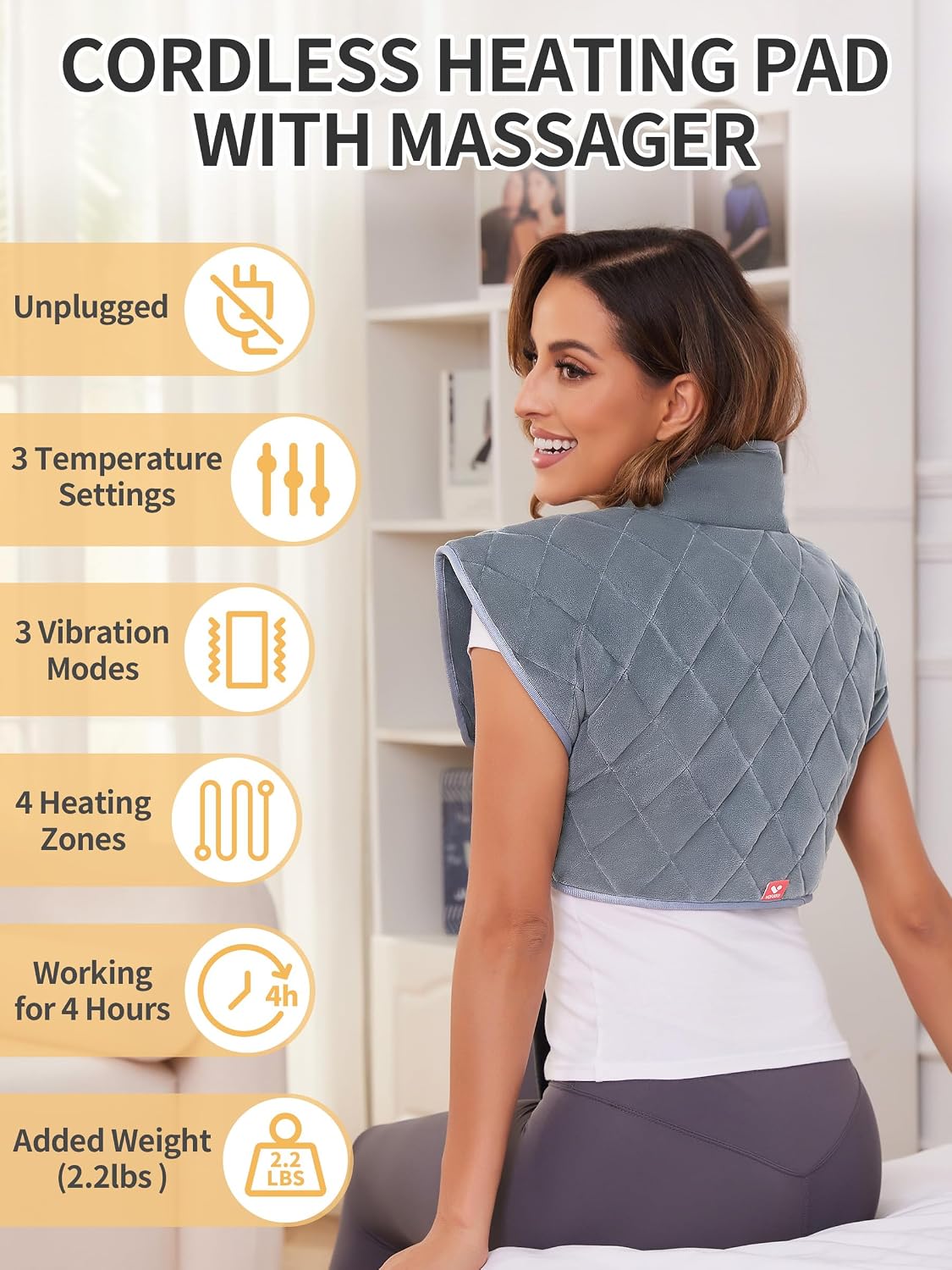 Vofuoti Almohadilla térmica inalámbrica portátil para cuello y homb...