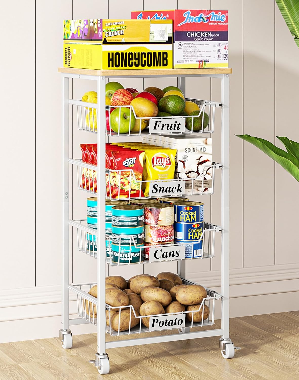 OKZEST Carrito de almacenamiento de cocina de 5 niveles con 4 cajon...