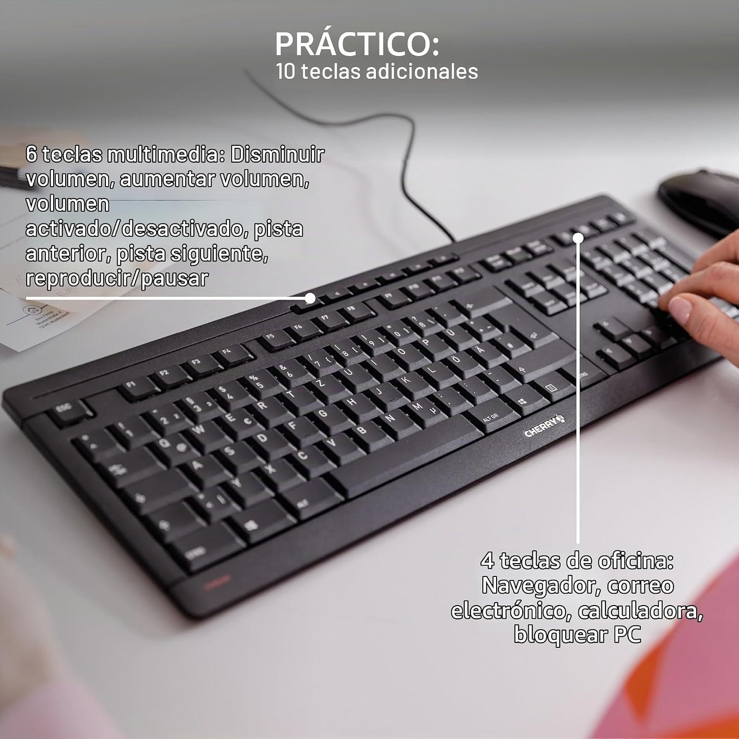 Cherry Teclado Stream, teclado con cable para PC\/portátil, teclas...