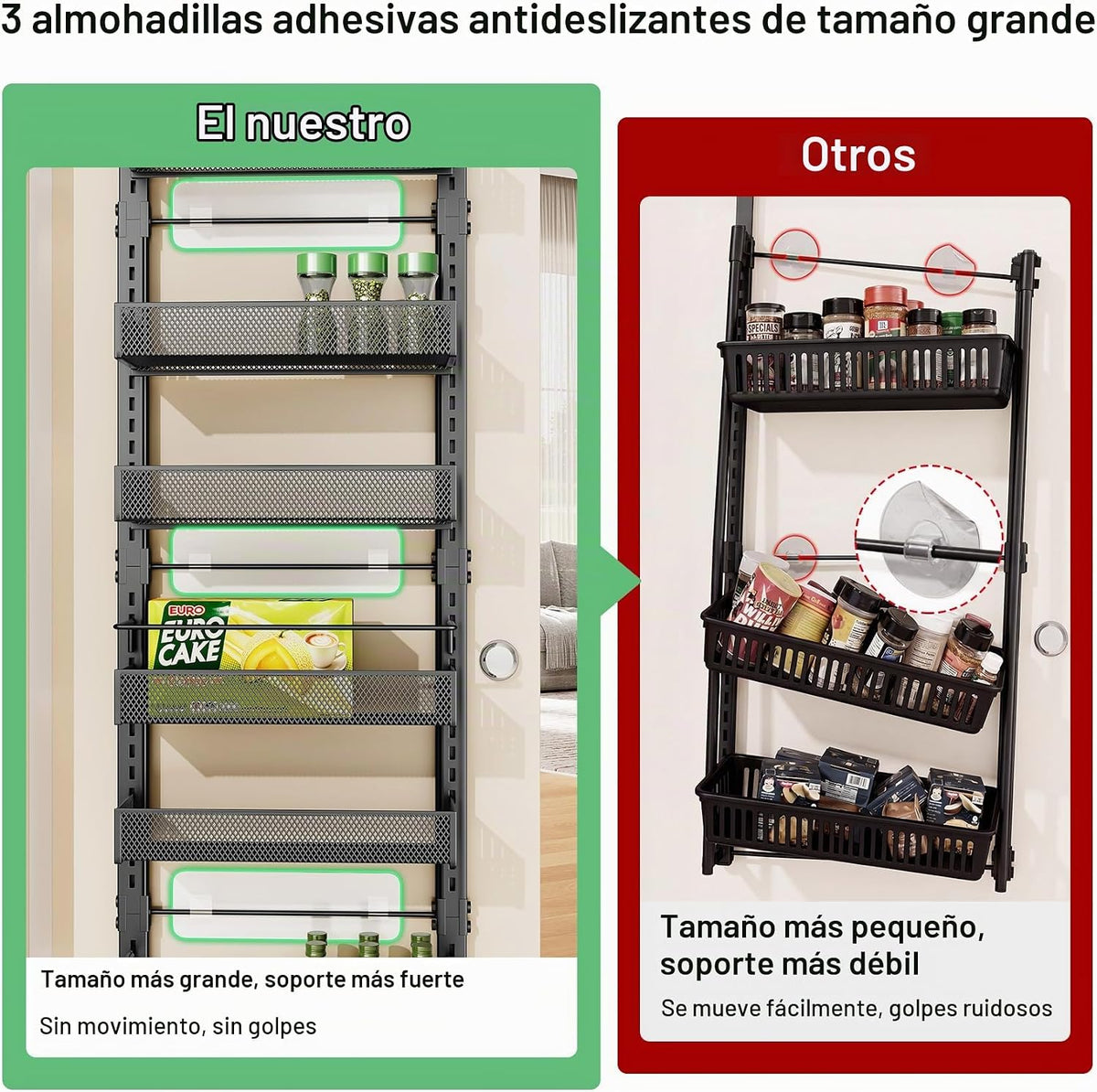 Organizador de despensa sobre la puerta, estante ajustable de 8 niv...