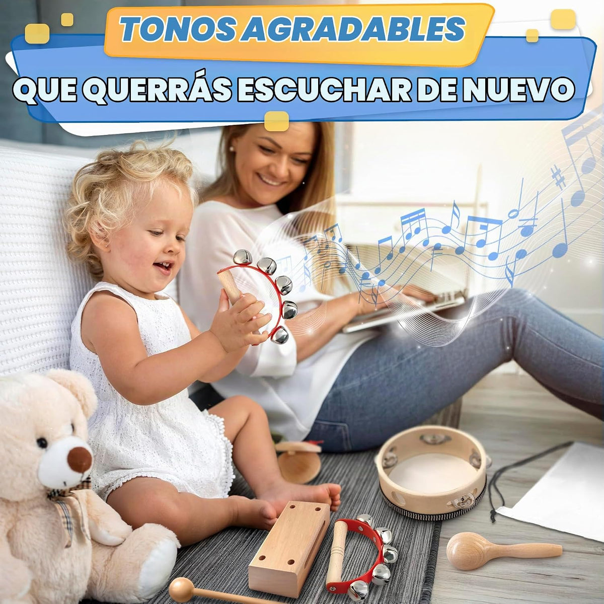 13 instrumentos musicales de madera para adultos y niños, con bolsa...