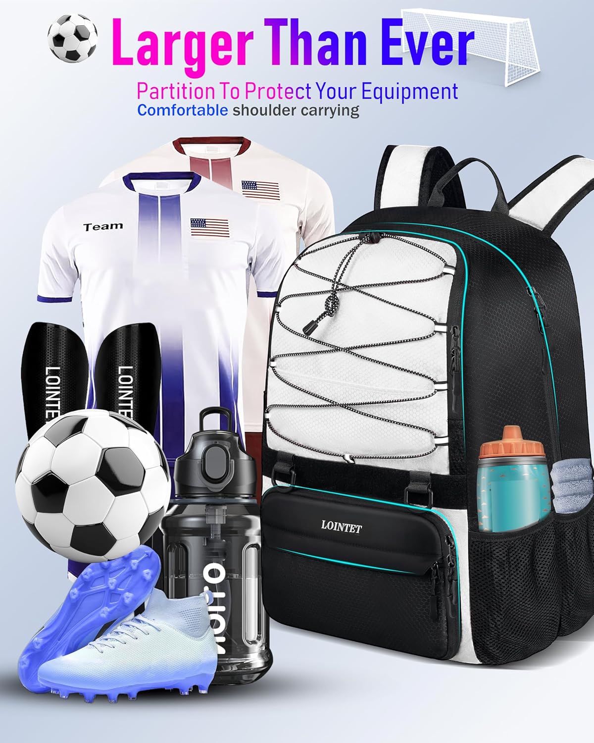 LOINTET Bolsa de fútbol juvenil, mochila de fútbol con compartiment...