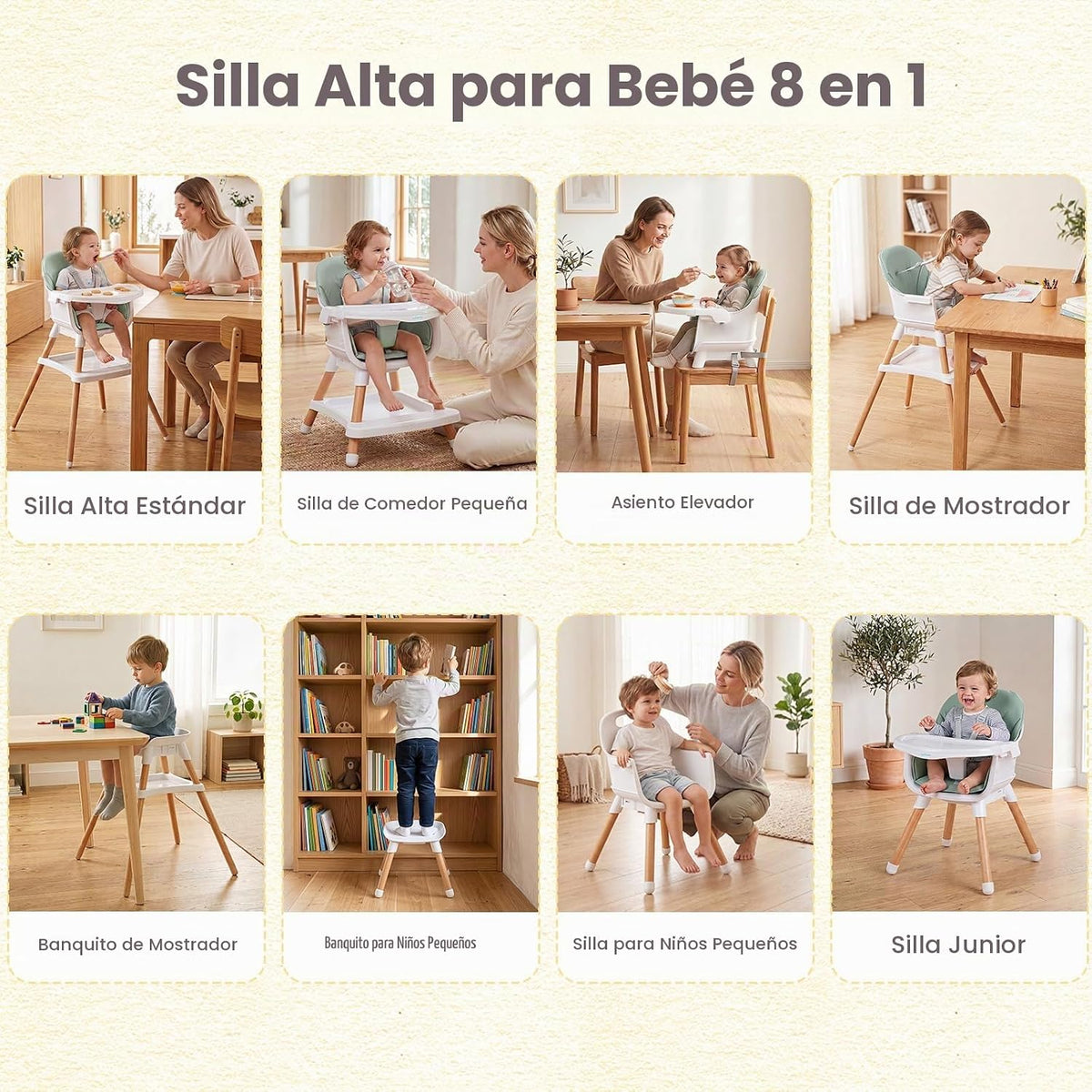 INFANS Silla alta 8 en 1 para bebé, convertible a asiento elevador,...