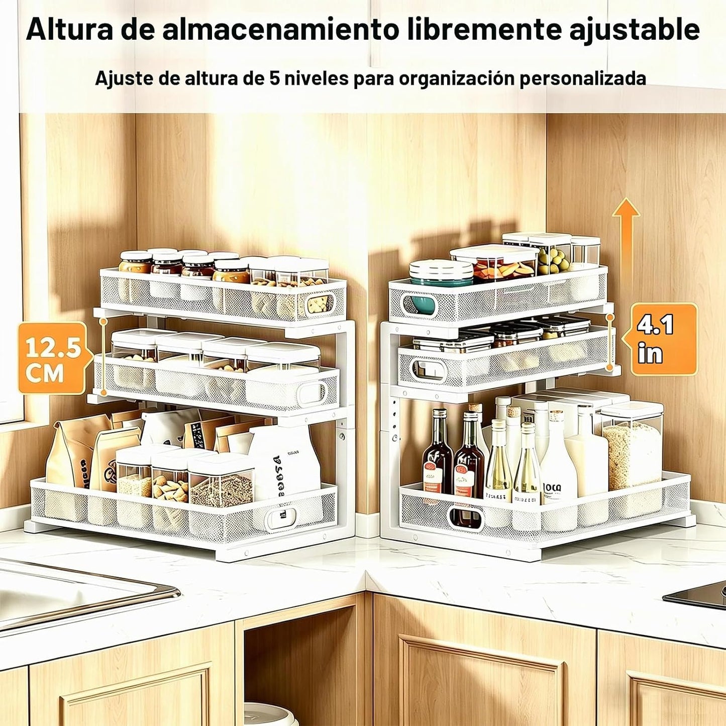 Paquete de 2 organizadores para debajo del fregadero, organizador d...