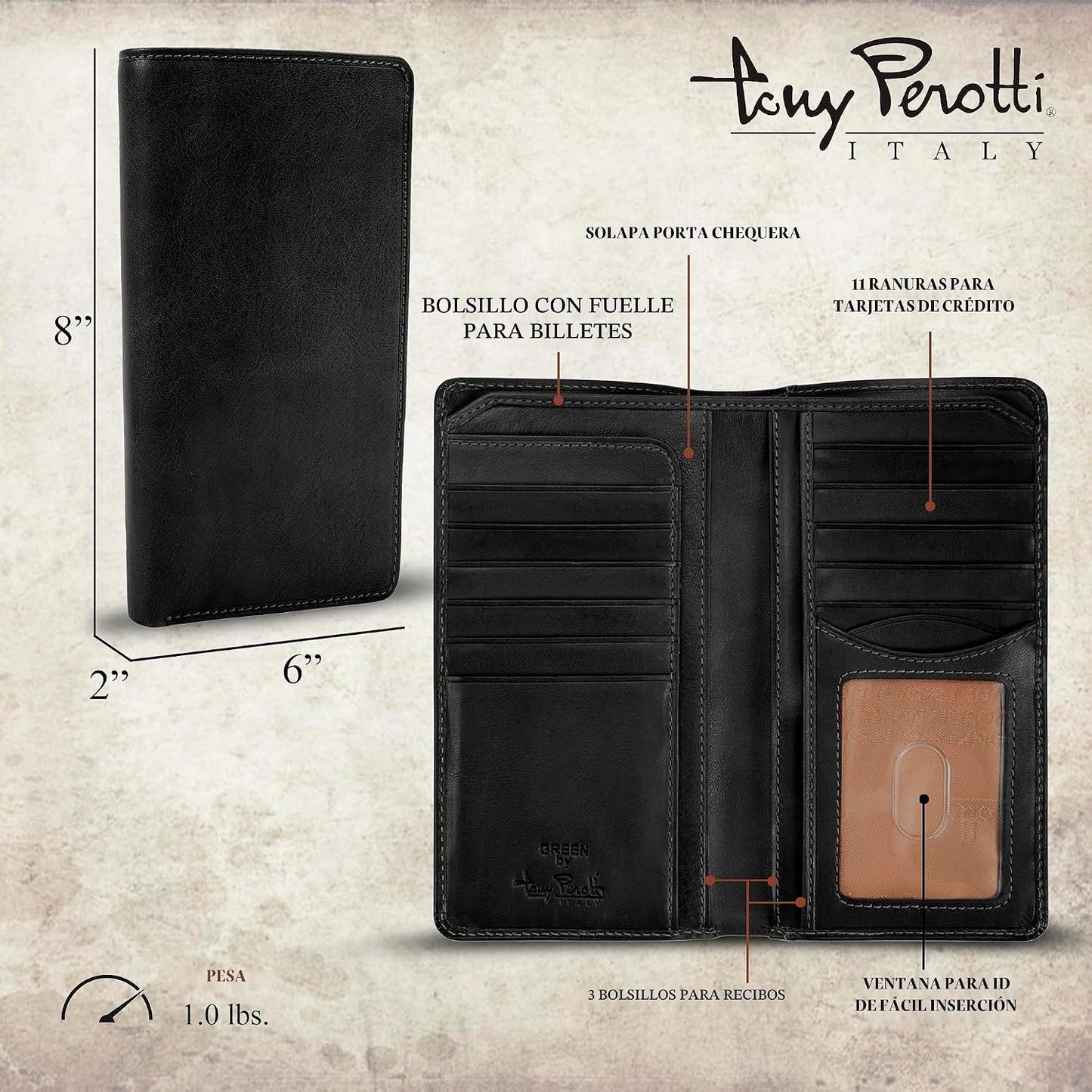 Tony Perotti Billetera para hombre de cuero italiano | Cartera tipo...