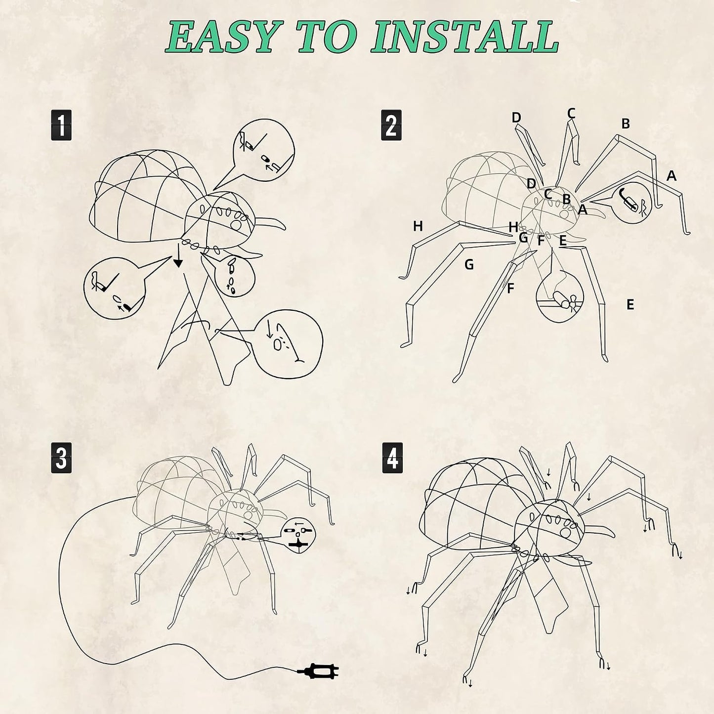 Araña gigante de 6.8 pies, decoración de Halloween para exteriores,...