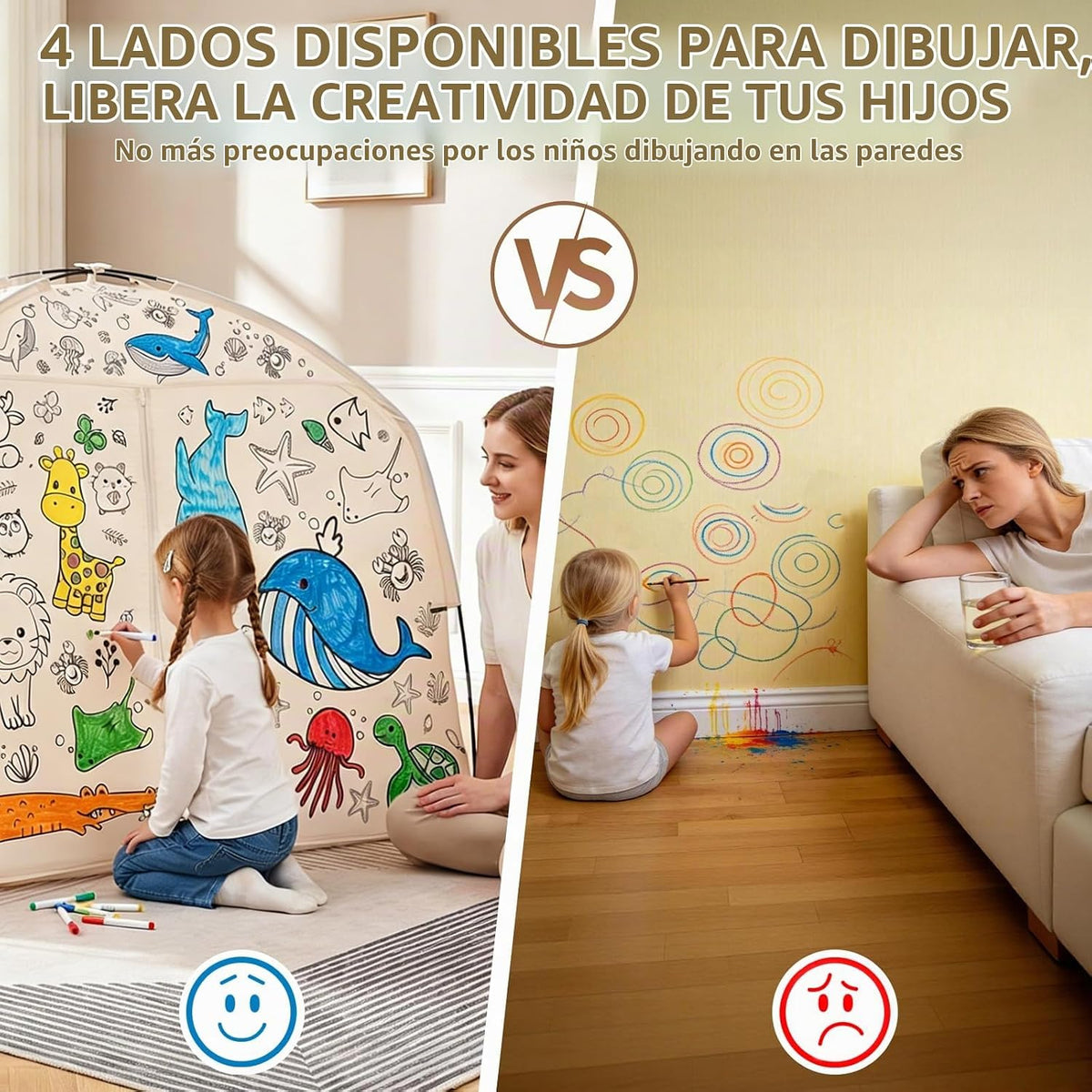 GOLDEN MARS Tienda de campaña grande para niños con pintura de graf...