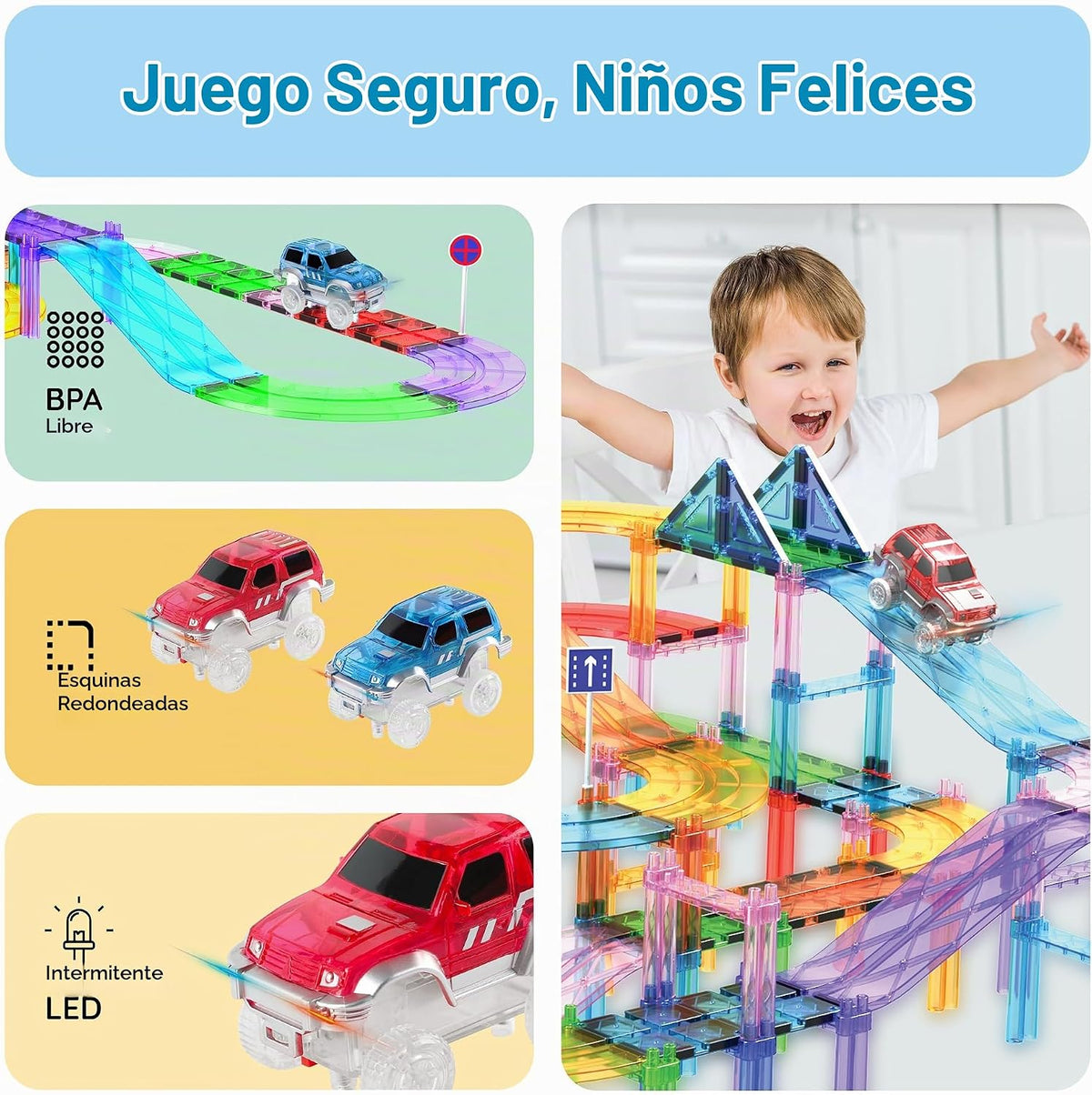 PicassoTiles Juego de 2 autos magnéticos de juguete altamente detal...