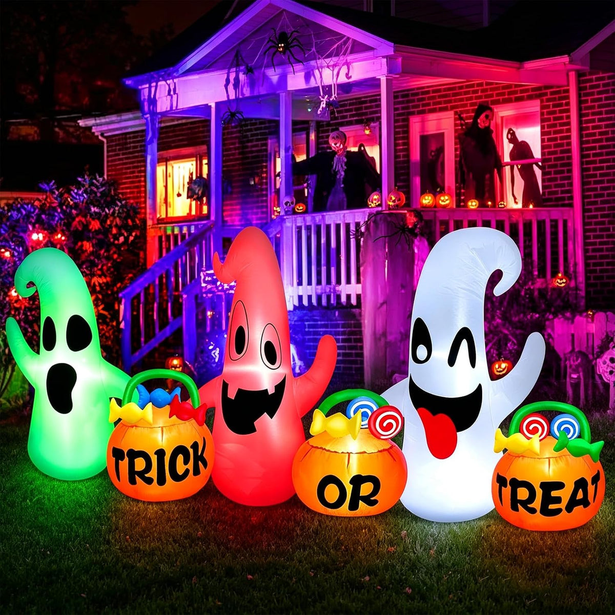 3 fantasmas inflables de Halloween de 8 pies de largo con decoració...