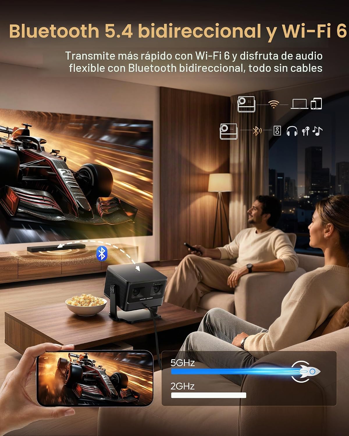 Proyector para exteriores 4K [VIDAA Live TV\/56W Dolby\/1450 ISO] c...