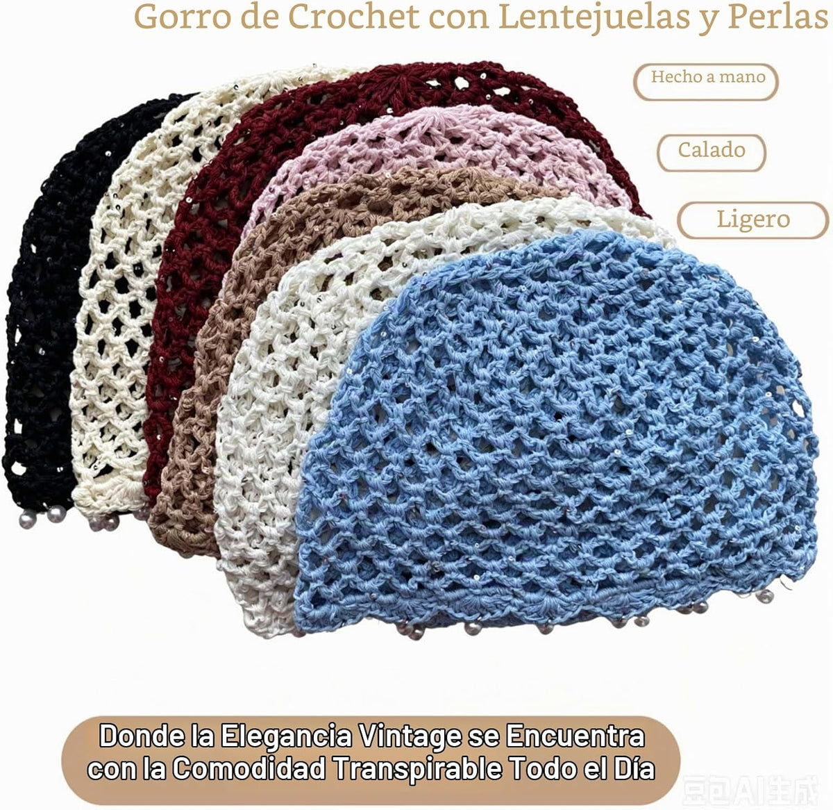 Qkxbxk Gorro de punto hueco con lentejuelas y perlas para mujer, es...