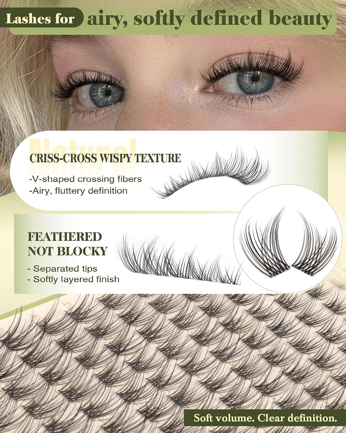 Wispy Racimos de pestañas, extensiones de pestañas individuales cru...