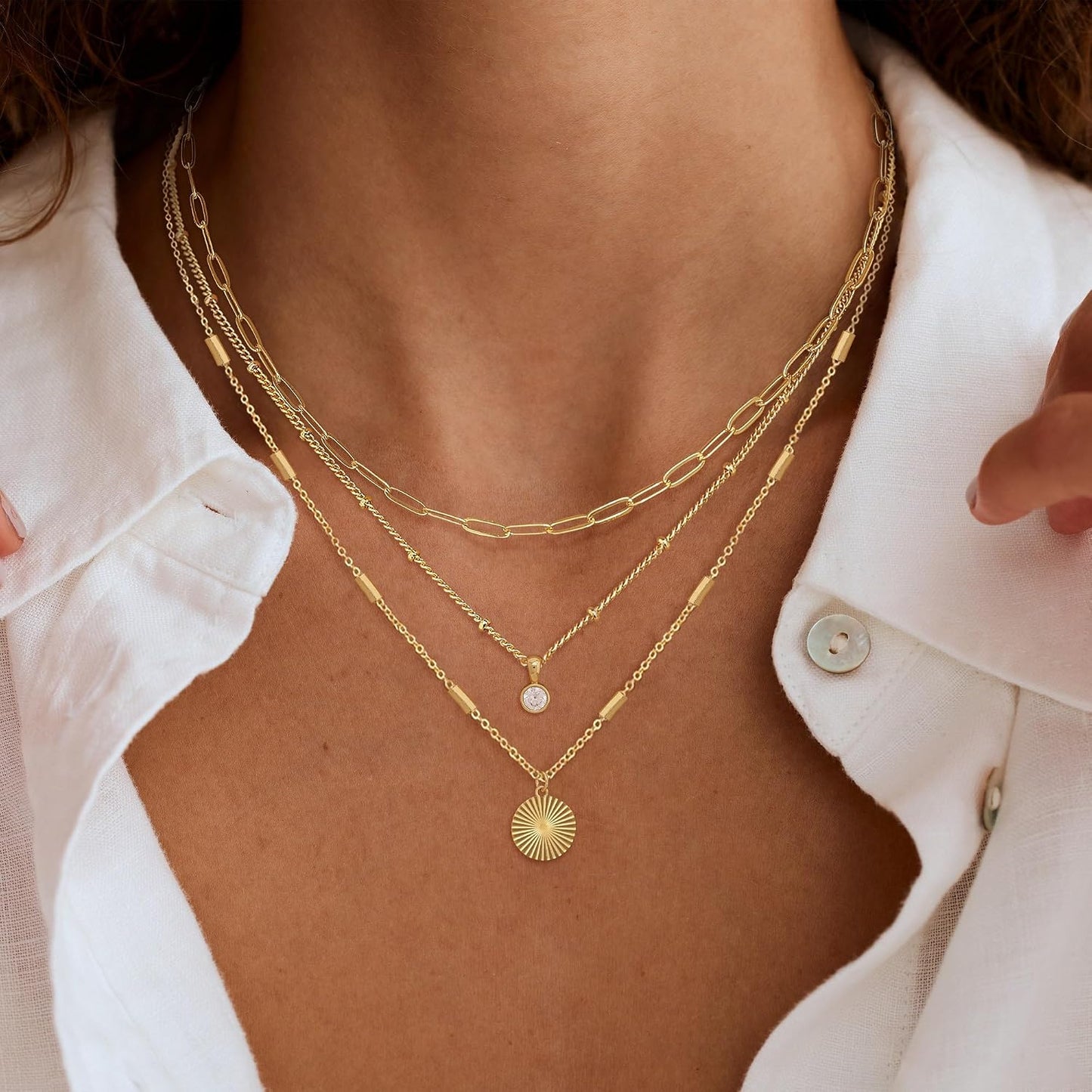 Voduim Collares en capas para mujer, delicado collar de oro apilado...