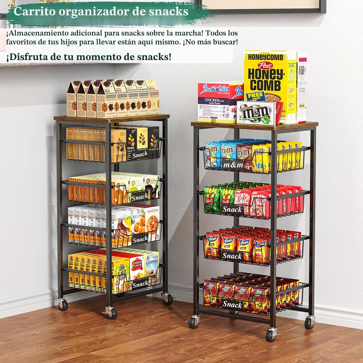 OKZEST Carrito de almacenamiento de cocina de 5 niveles con 4 cajon...