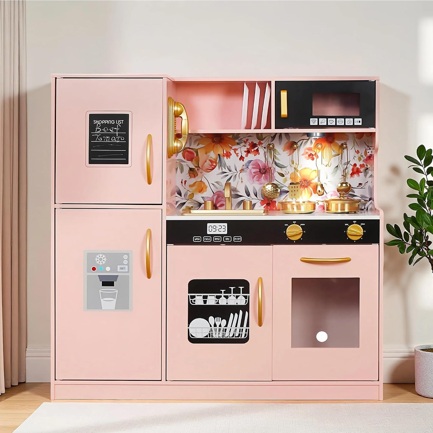 TOUCH US Juego de Cocina de Madera para Niños con Luz, Juego de Coc...