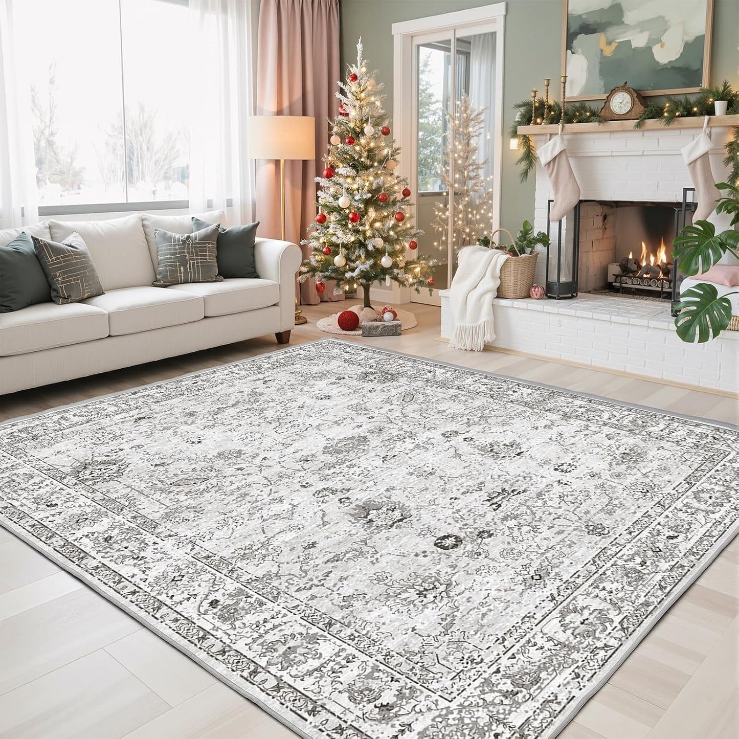 Babovid Alfombra gris de 5 x 8 para sala de estar y dormitorio | Es...
