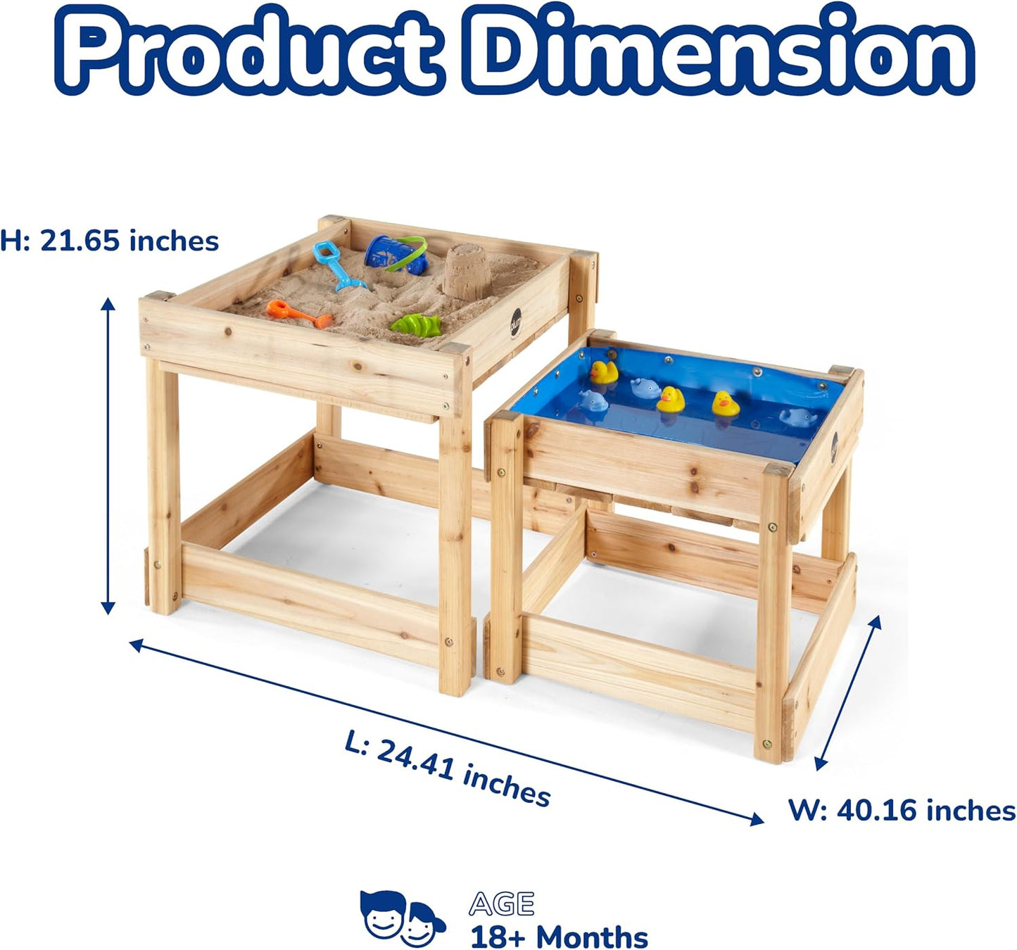 Plum Mesa de madera para arena y agua con cubierta, 2 Mesa sensoria...