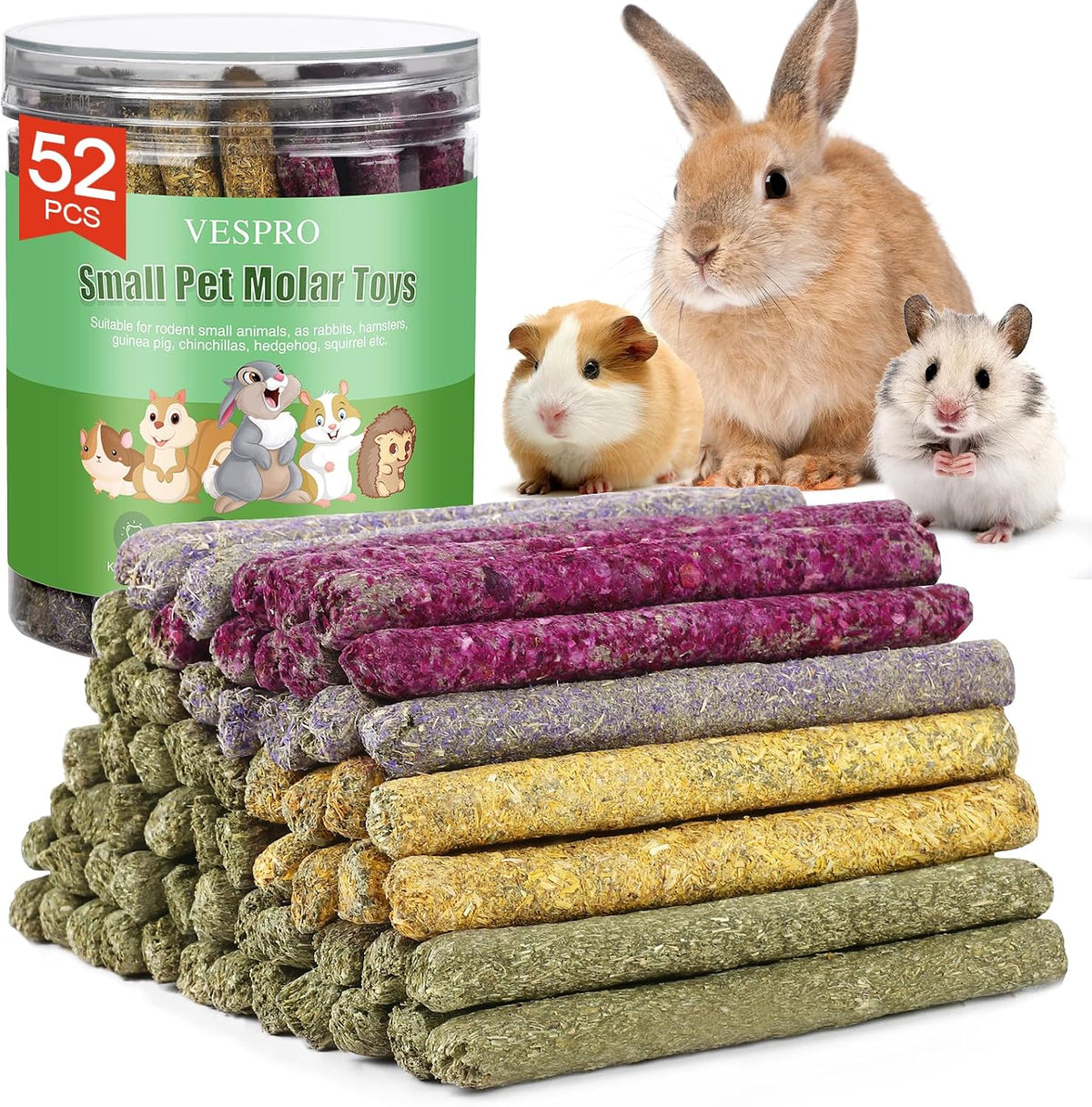 52 piezas de palitos para masticar de conejo, juguetes para conejil...