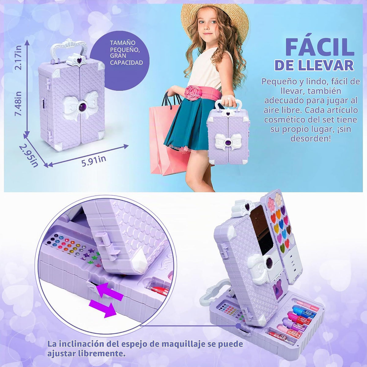 Kit de maquillaje para niñas \u2013 Maquillaje lavable con espejo,...