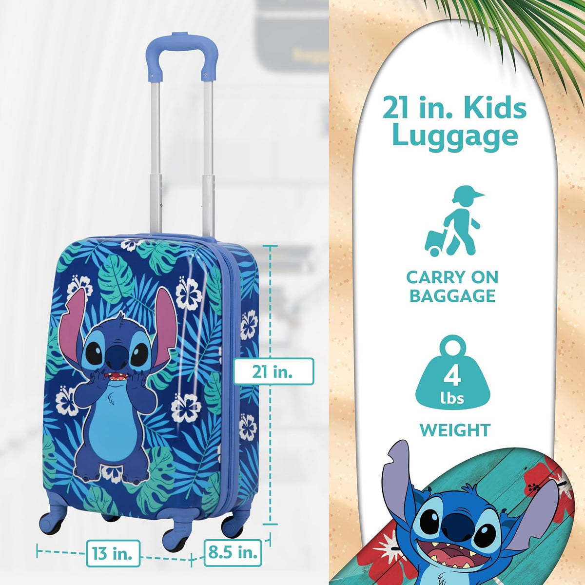 FUL Disney Stitch - Equipaje de mano para niños, 21 pulgadas, color...