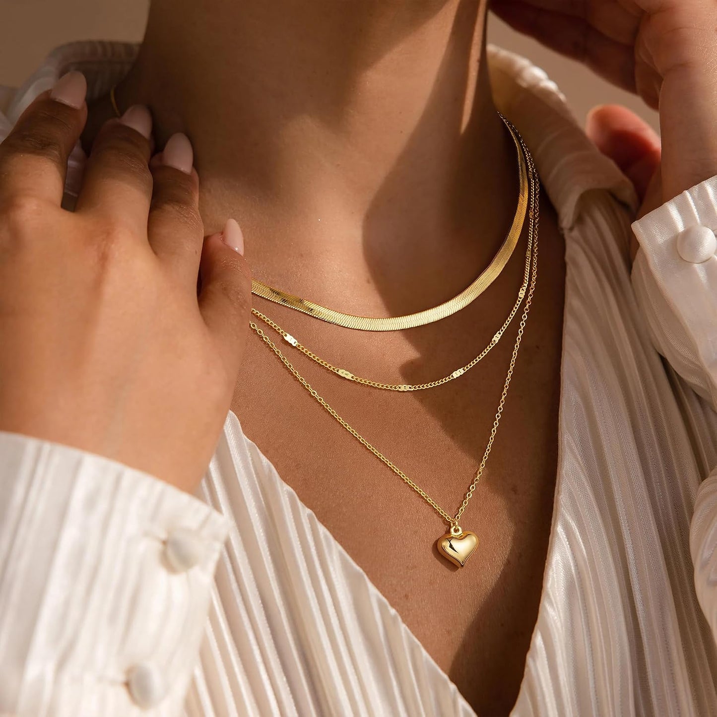 M MOOHAM Collares de oro en capas para mujer, chapado en oro de 14...