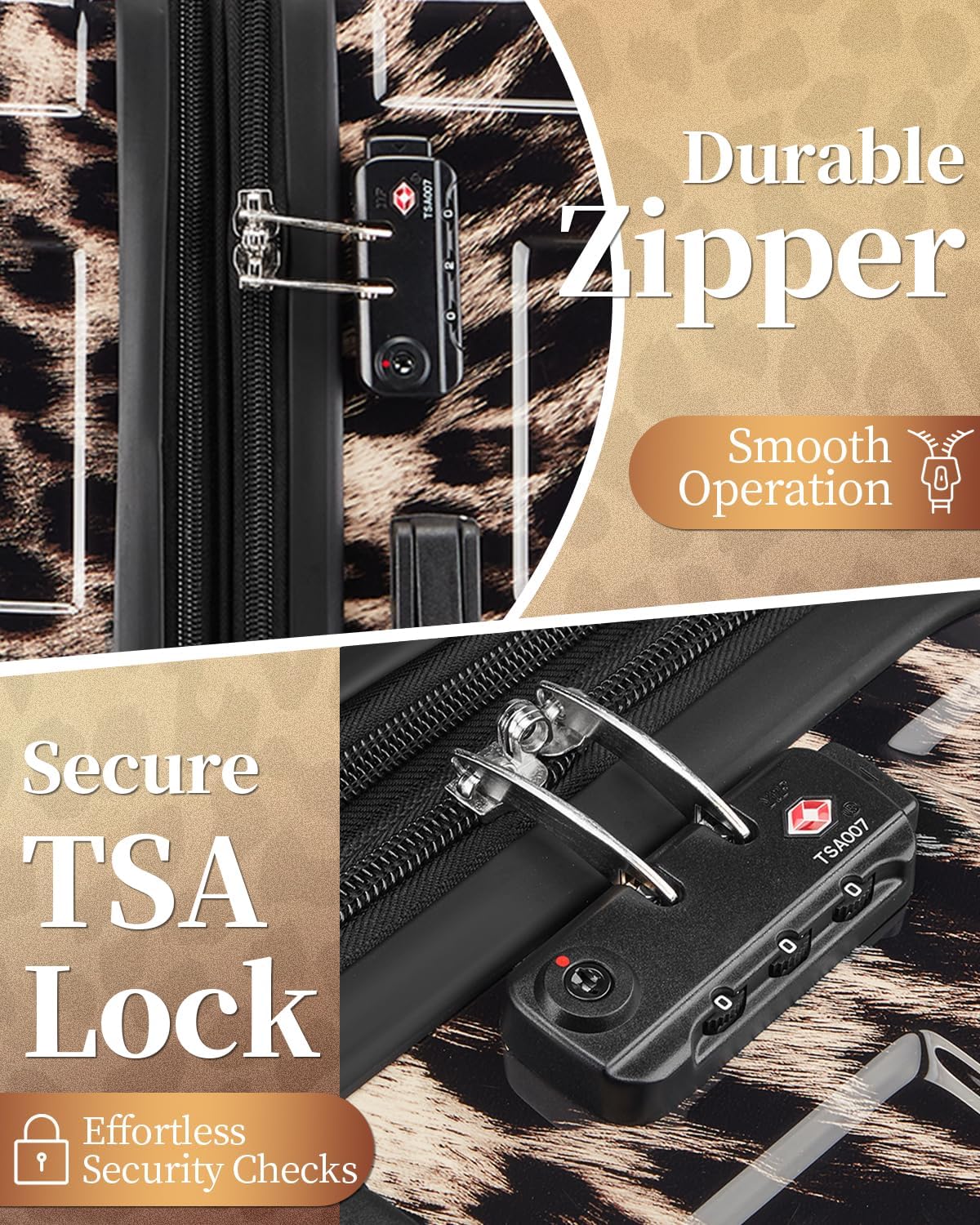 sukiost Maleta de mano rígida con ruedas giratorias TSA Lock, Guepa...