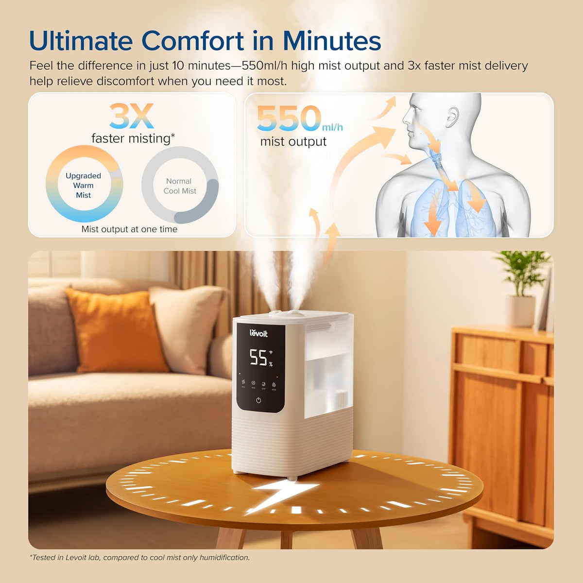 Levoit Humidificadores para dormitorio, neblina inteligente cálida...