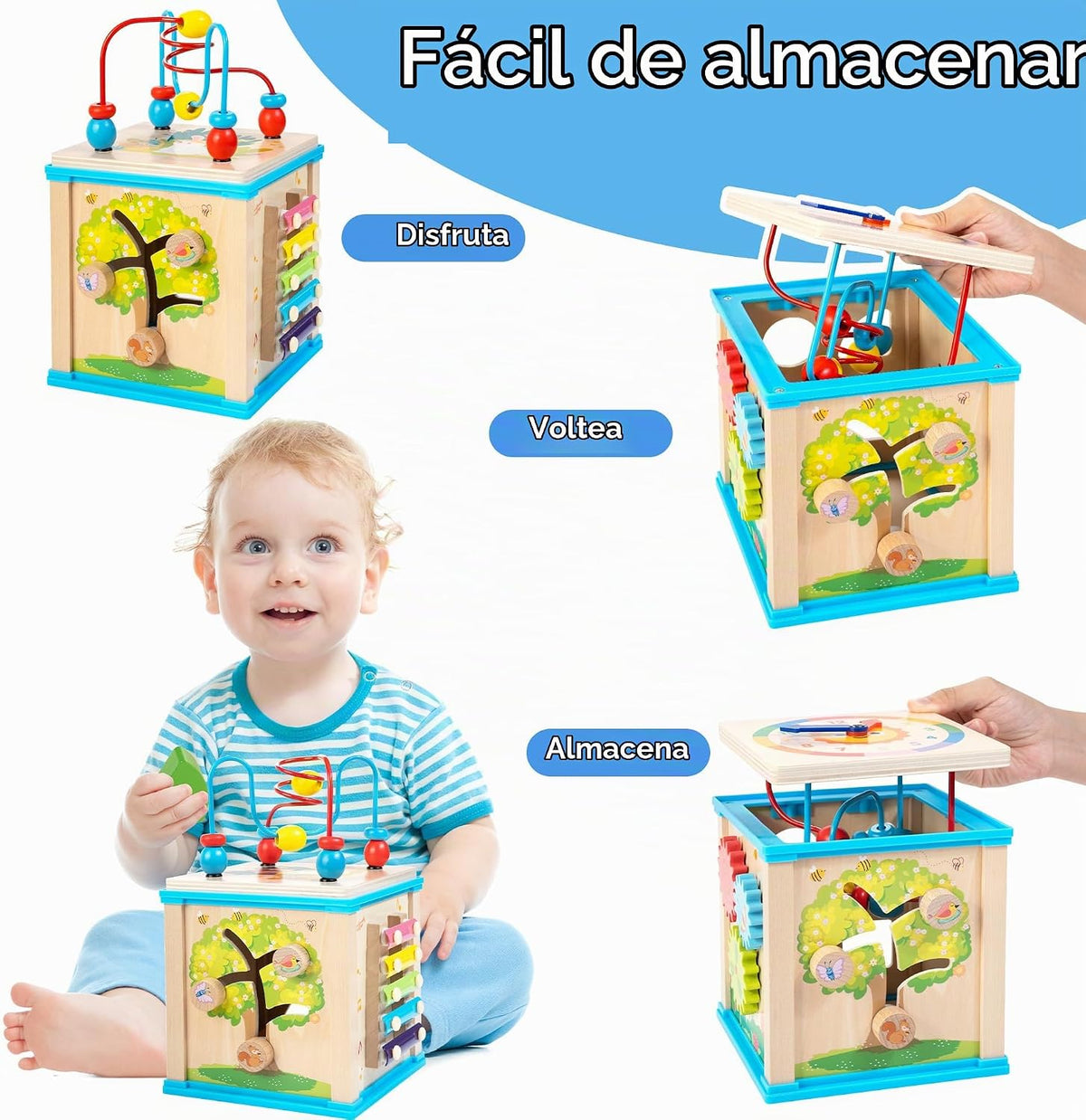 WOODMAM Cubo de Actividades de Madera 7 en 1, Juguetes Montessori p...