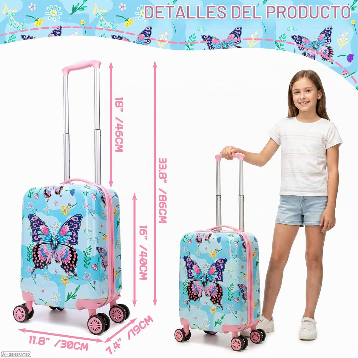 Esteemly Juego de equipaje para niños, 4 piezas, 16 pulgadas, rueda...