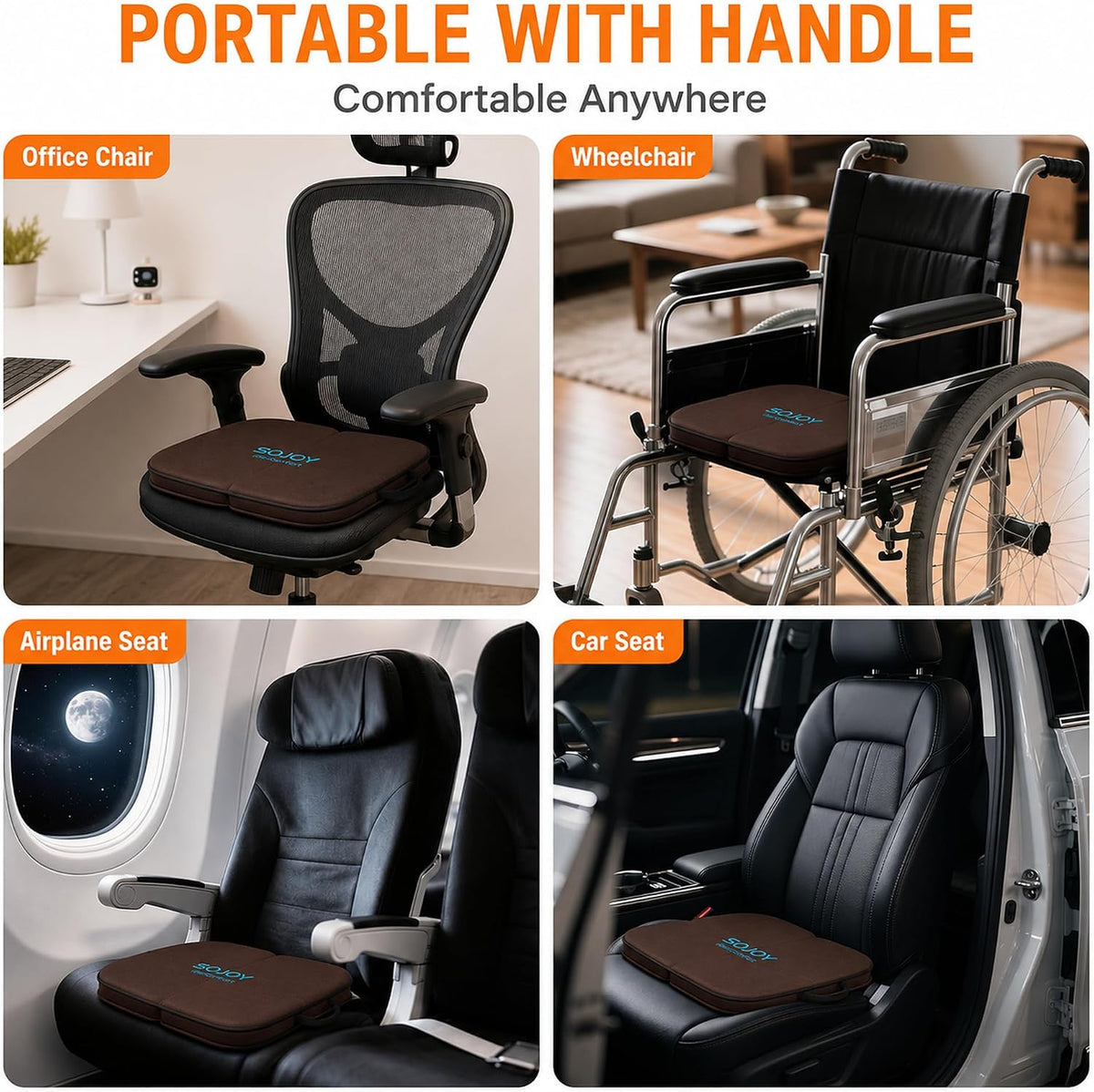 Sojoy Cojín de asiento de gel plegable 3 en 1 con espuma viscoelást...