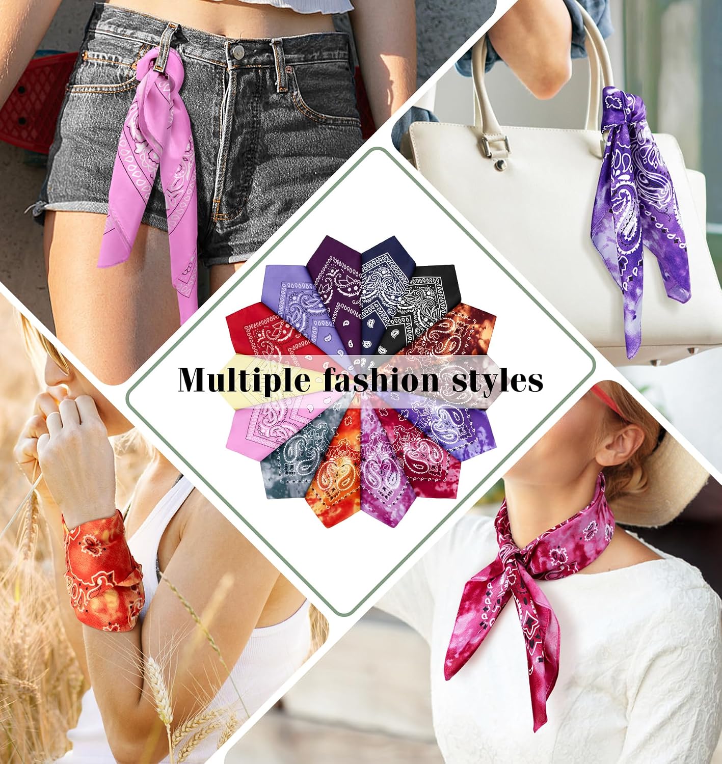 YSense 14 piezas Bandanas con estampado de cachemira, diademas nove...