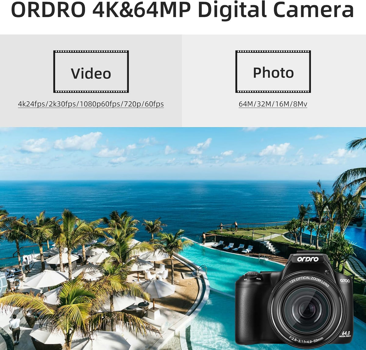 Cámara digital 4K para fotografía y video, cámara de zoom óptico 12...