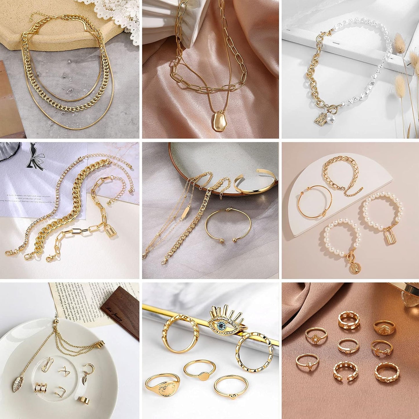IFKM Juego de joyas chapadas en oro para mujer, collares de múltipl...