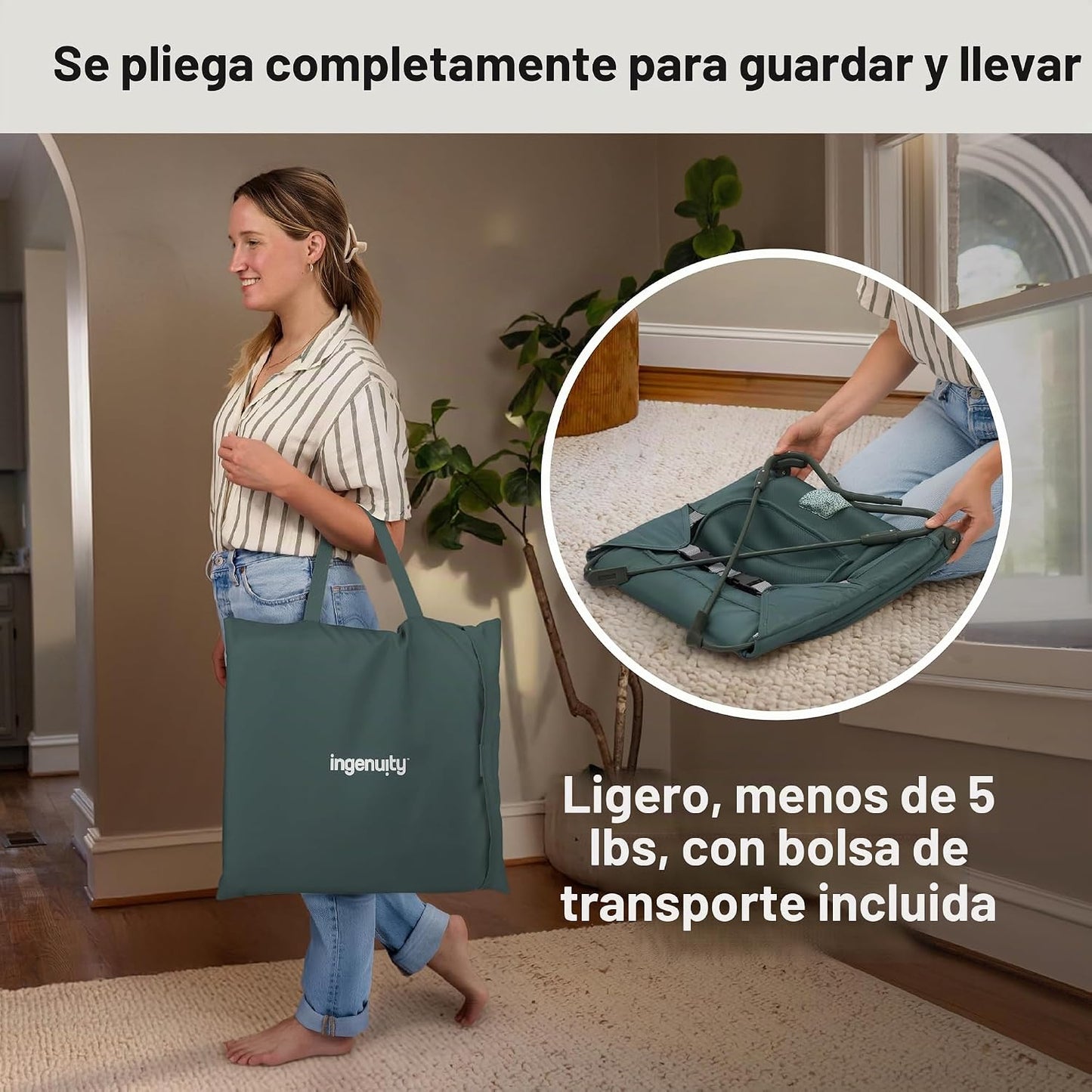 Ingenuity Stow &amp; Go - Portabebés plegable compacto, asiento por...