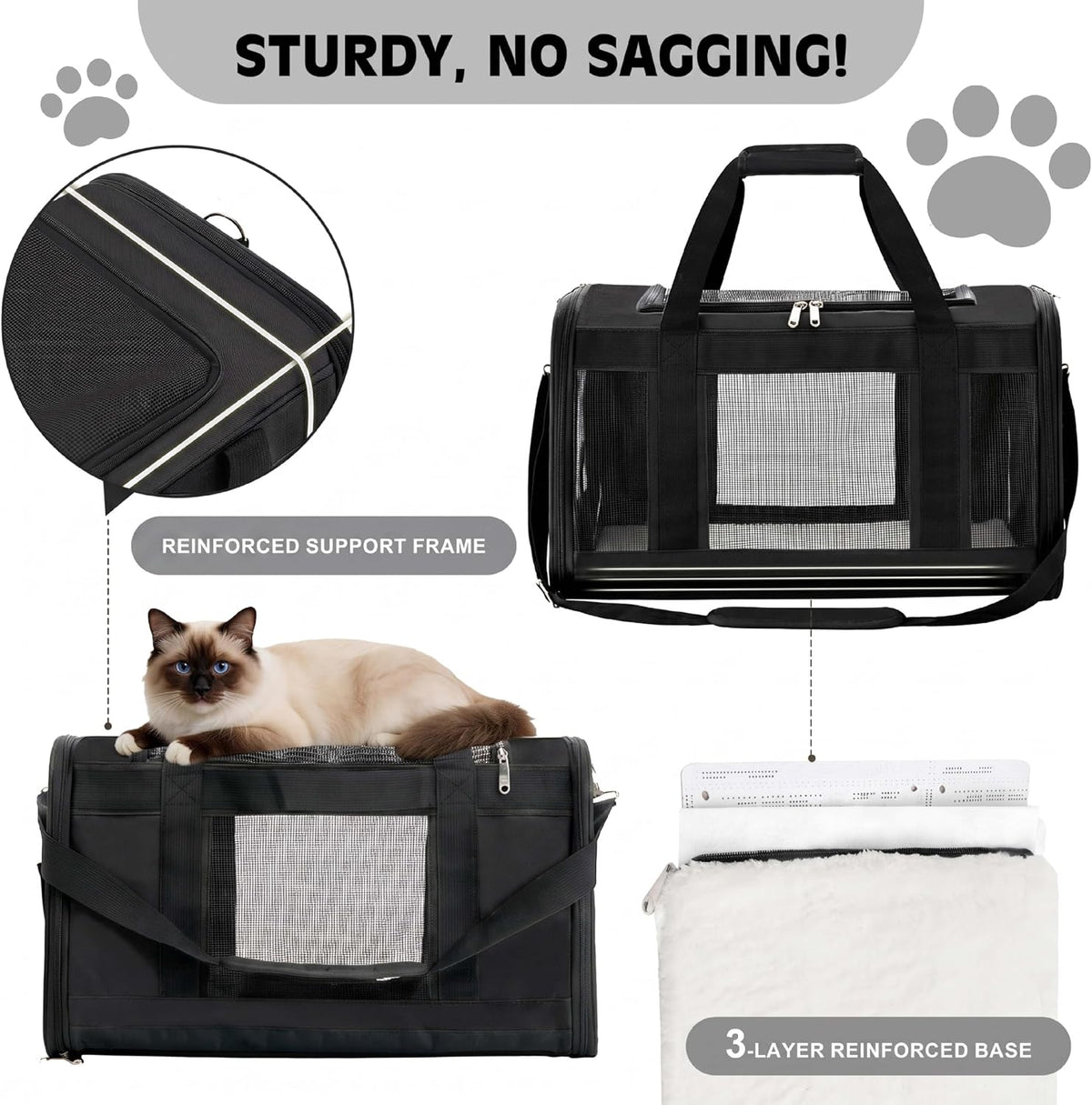 Transportador para gatos extragrande, transportador plegable para m...