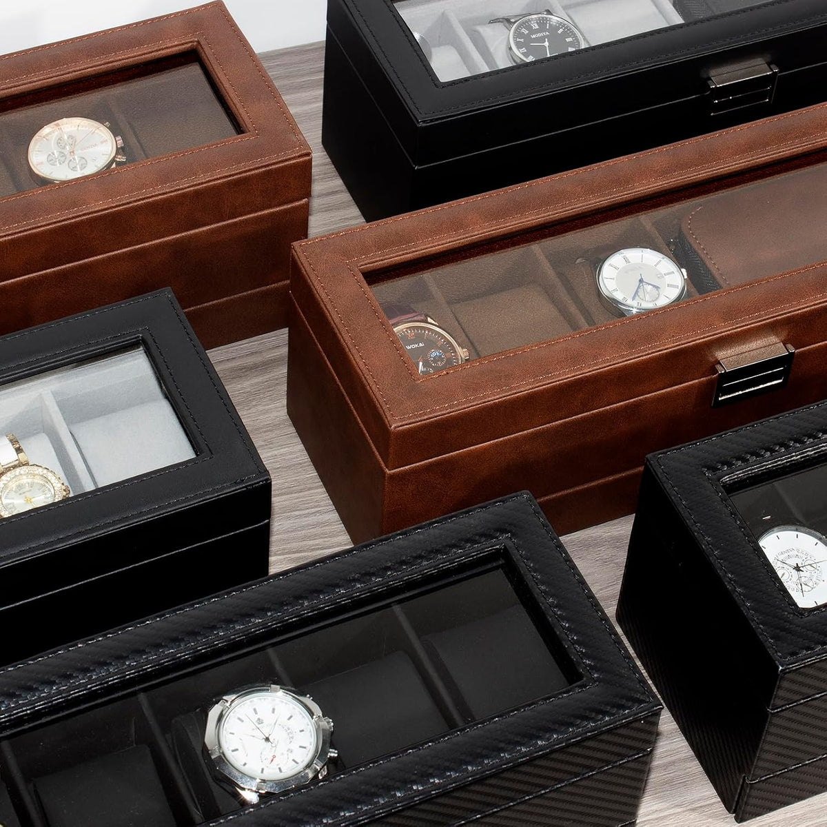 GLOBAL KA Caja de Reloj, Caja de Exhibición de Reloj de 6 Compartim...