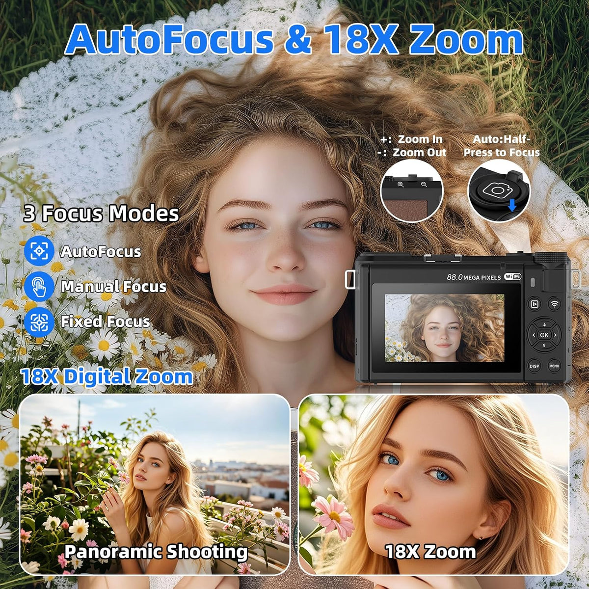 Ourlife Cámara digital de 88 MP 6K, cámaras WiFi para fotografía, c...