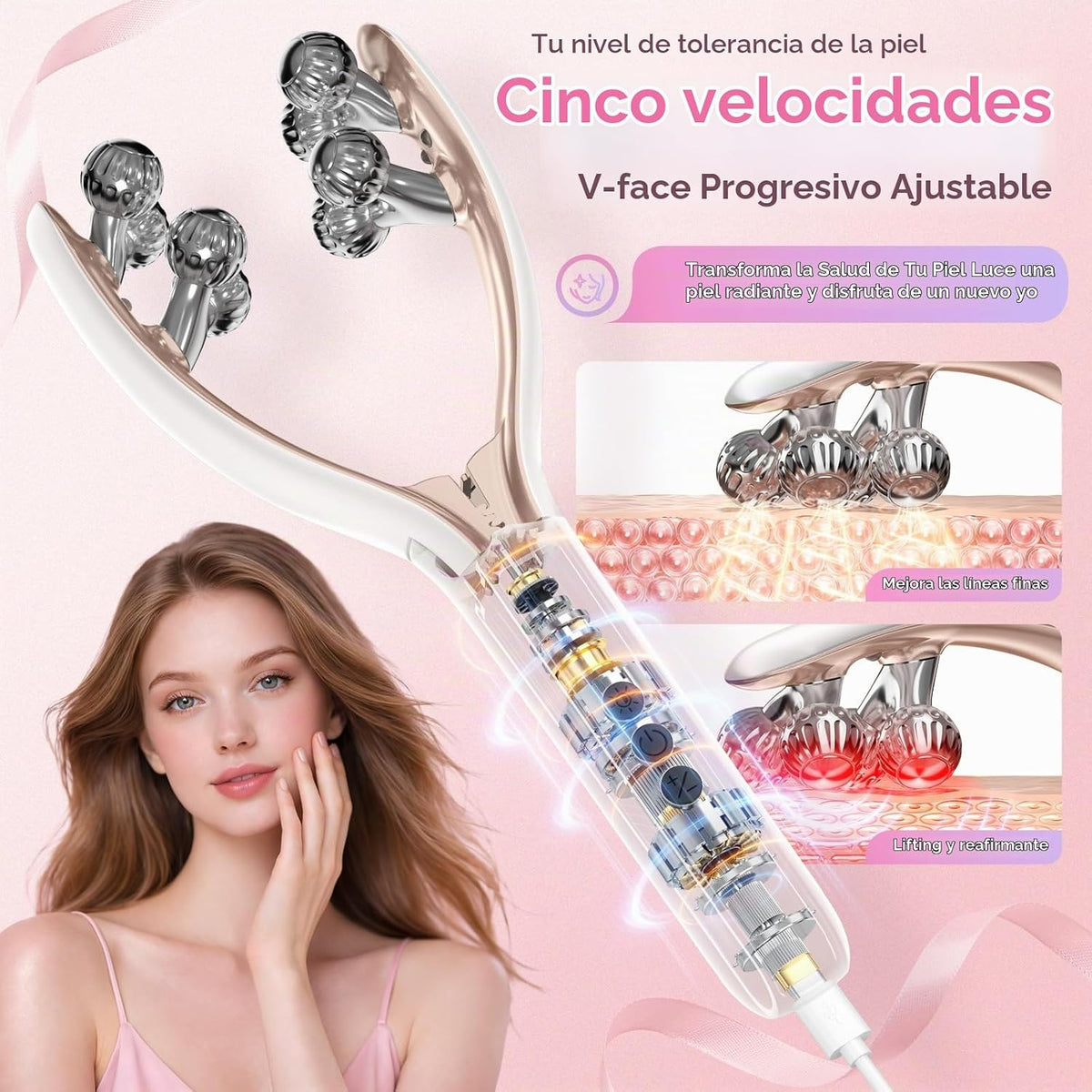 BOWENDA Masajeador facial y Tmj con 8 rodillos, dispositivo de bell...
