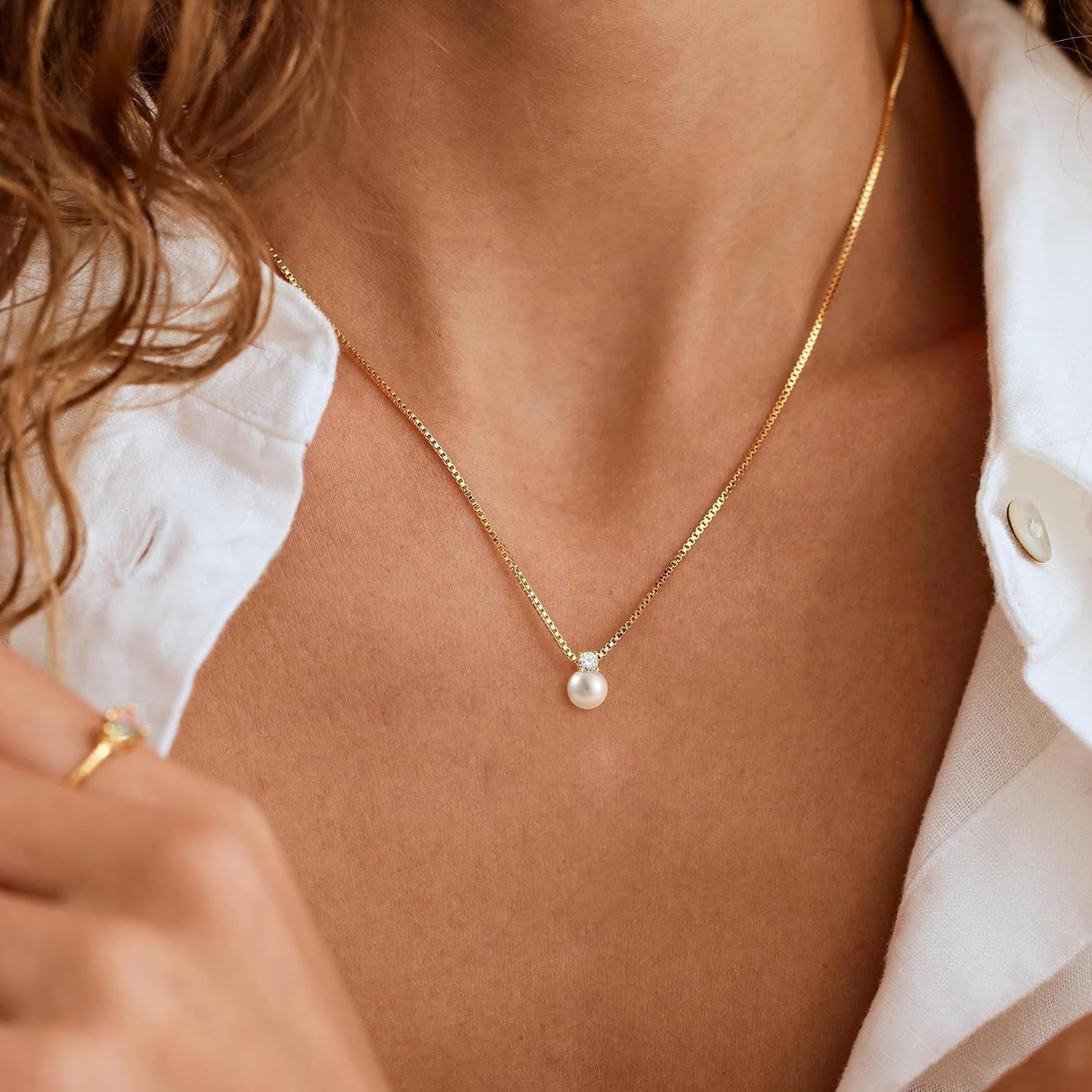 WFYOU Collares de perlas para mujer, collar de perlas redondas de a...