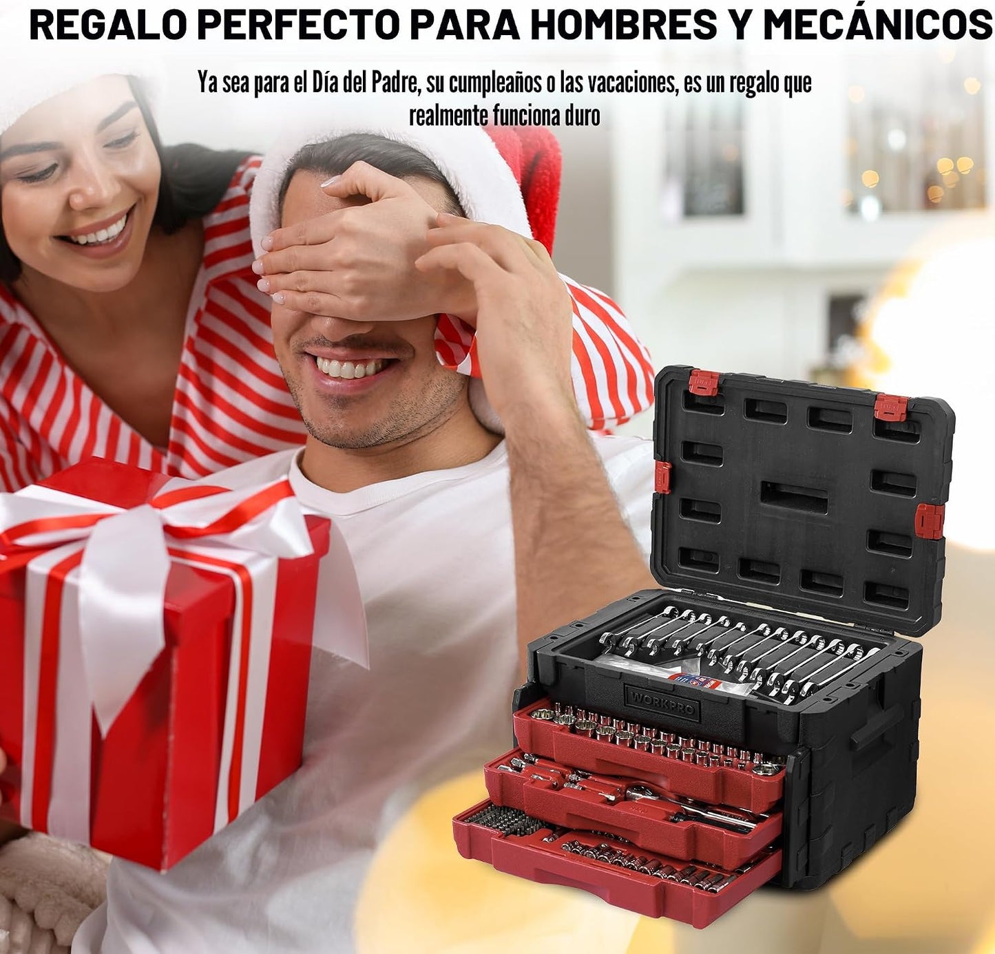 WORKPRO Juego de 450 piezas de llaves de vaso de 1\/2" 1\/4"...