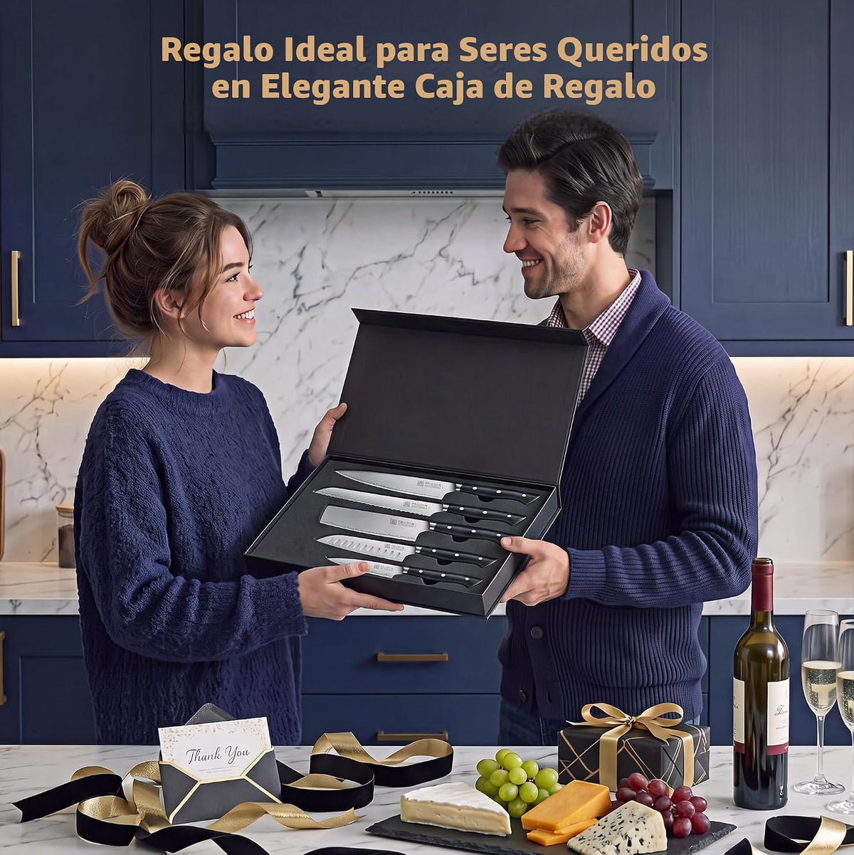 PAUDIN Juego de 5 cuchillos de chef ultra afilados, acero de alto c...
