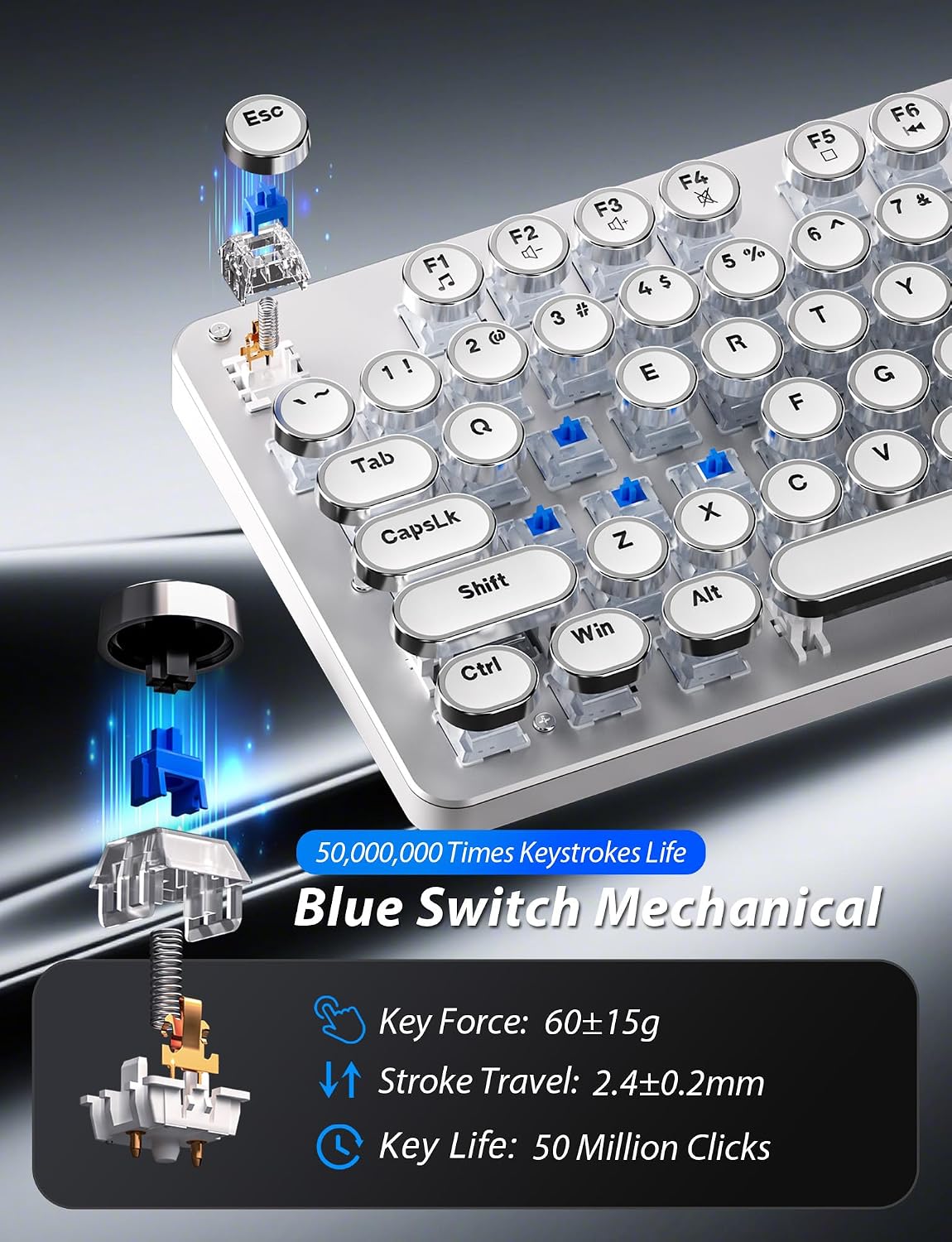 Punk Blue Switch - Juego de teclado mecánico para juegos, teclado U...