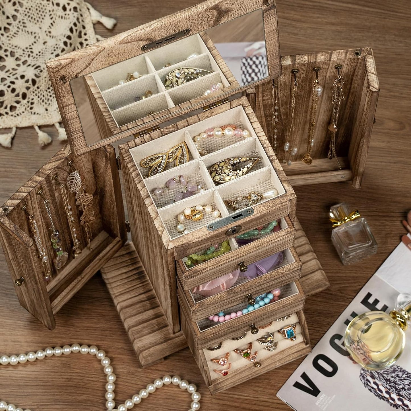 Miratino Joyeros para mujer, caja organizadora grande de madera de...